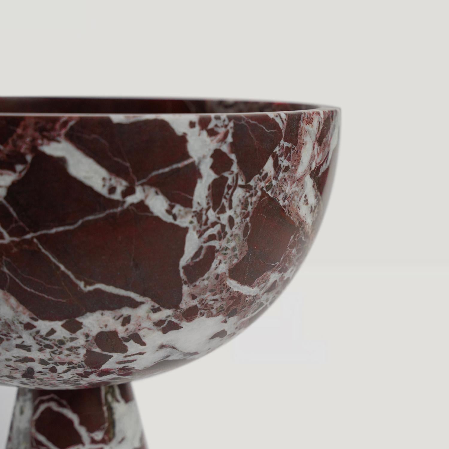 Hand-Crafted Rosso Levanto Marble Pedestal Bowl XL