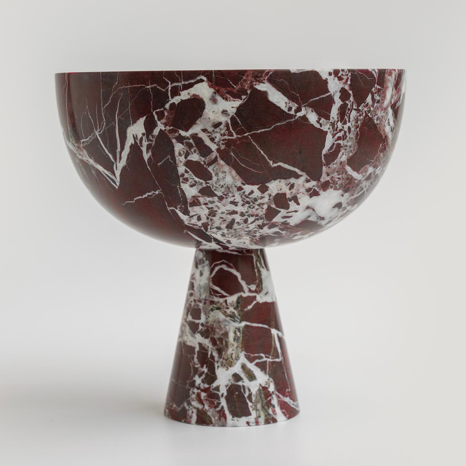 Contemporary Rosso Levanto Marble Pedestal Bowl XL