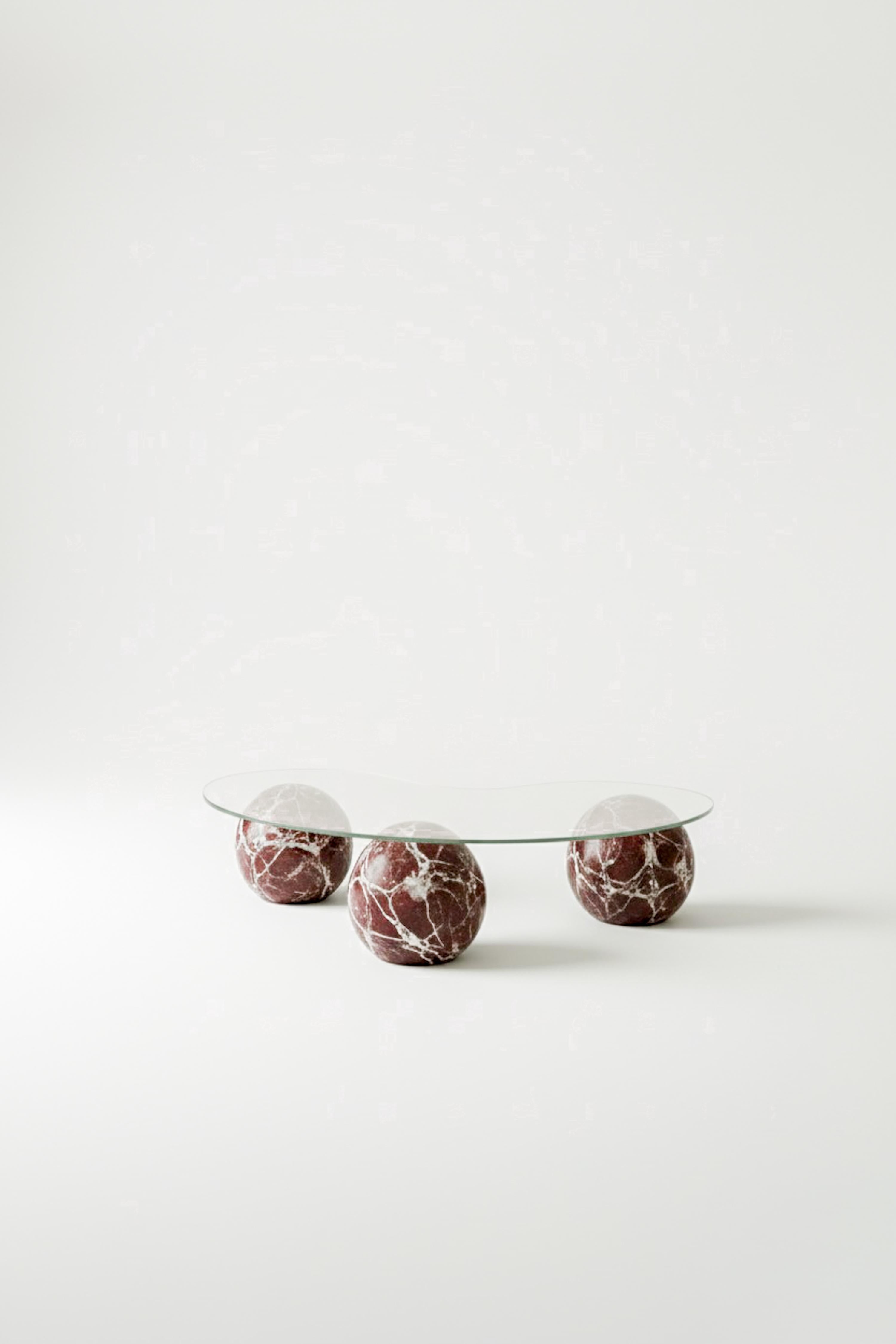 Turc Table basse en marbre rouge à 3 boules Rosso Levanto - Table basse ronde en verre et marbre en vente