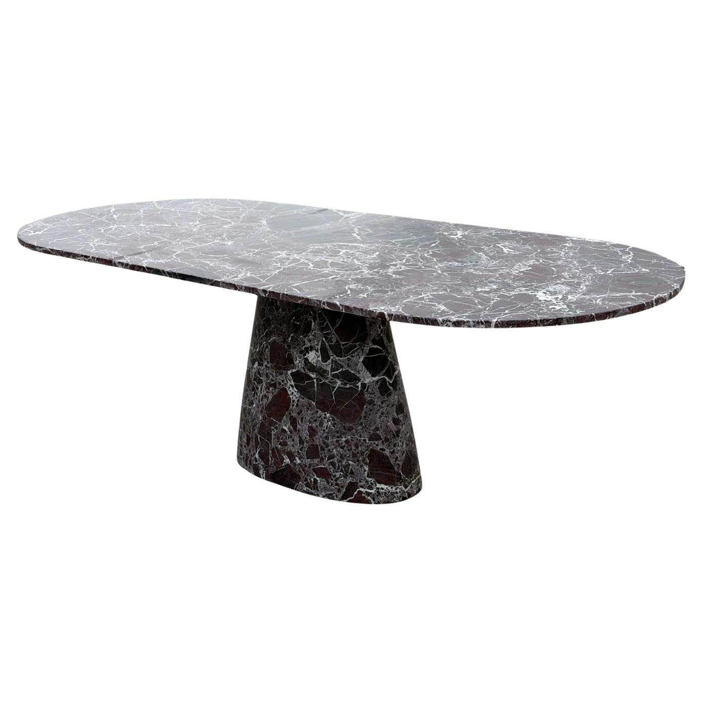 Rosso Levanto Red Marble Dining Table - Handcrafted Oval Meeting Table For Sale