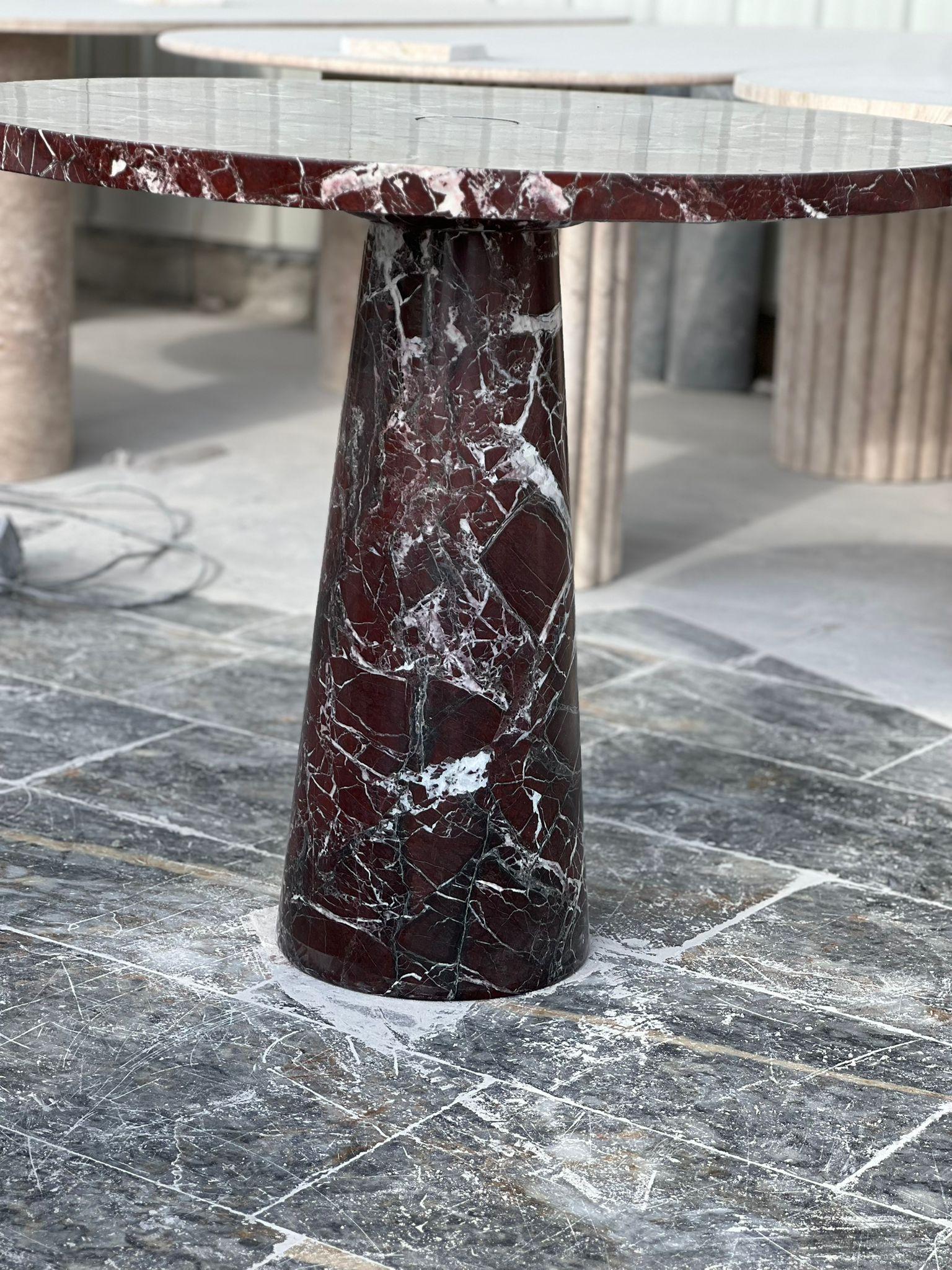 Carved Rosso Levanto Red Marble Dining Table - Round Italian Marble Table For Sale