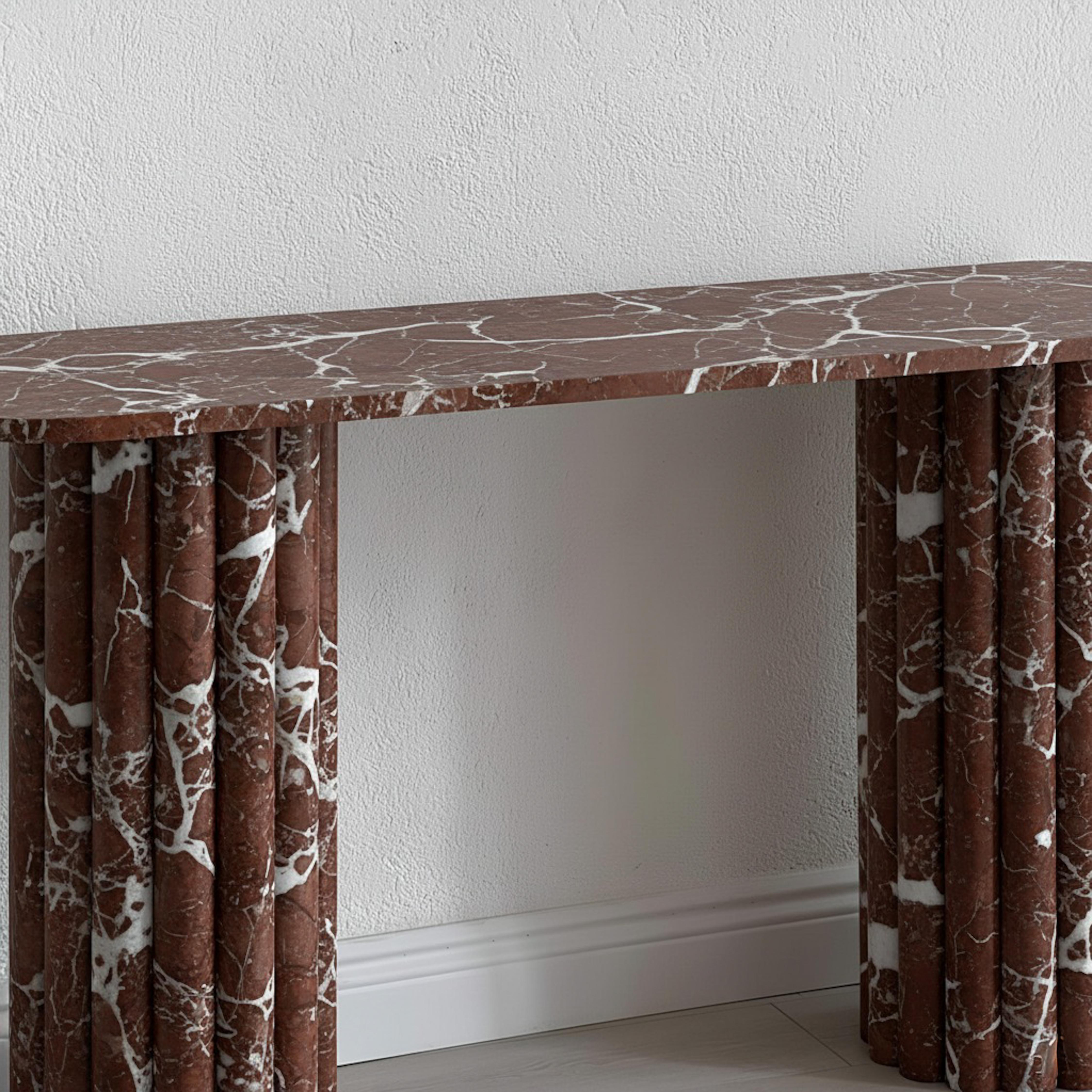 Arts and Crafts Rosso Levanto Red Marble Fluted Console Table - Custom Console Table For Sale