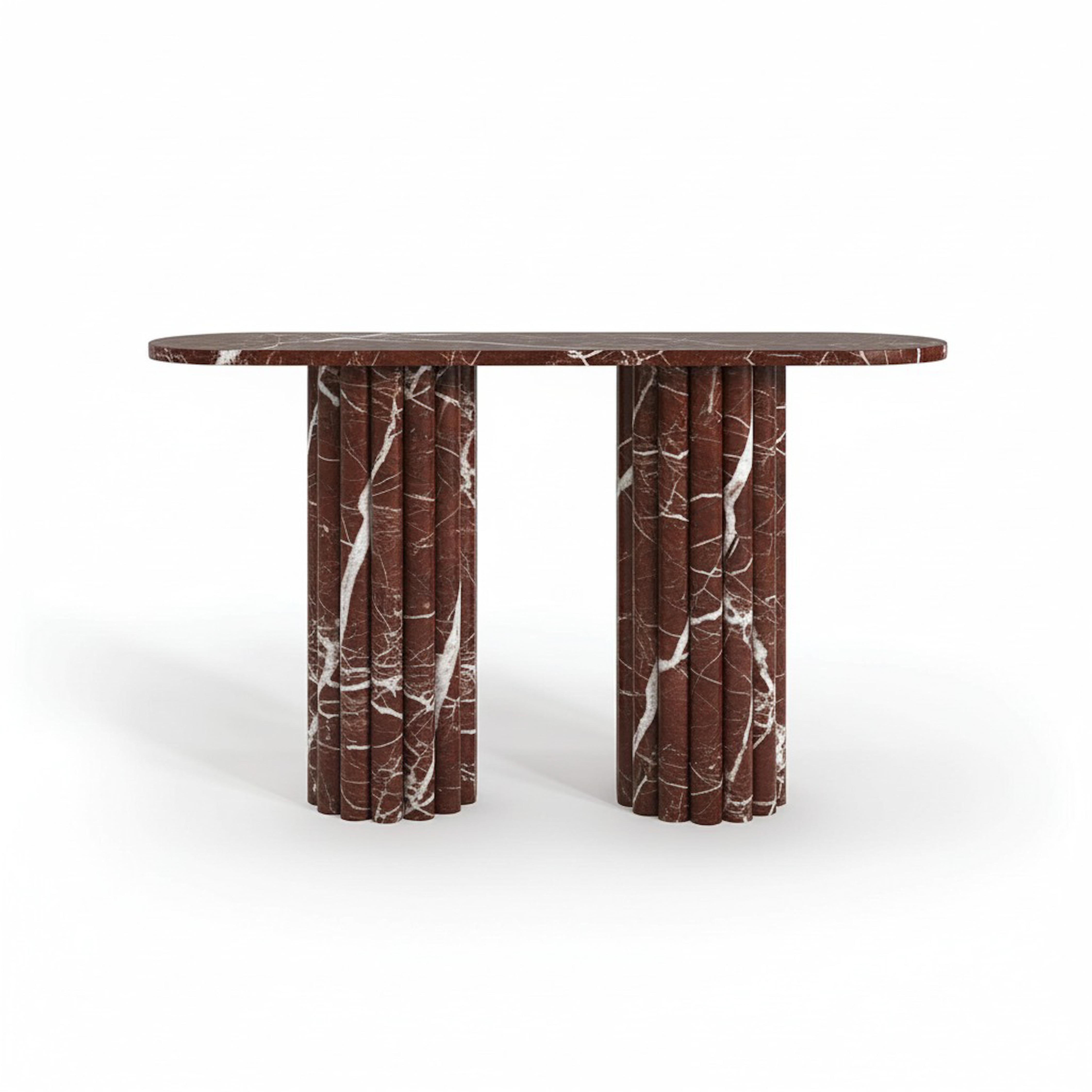 Turkish Rosso Levanto Red Marble Fluted Console Table - Custom Console Table For Sale