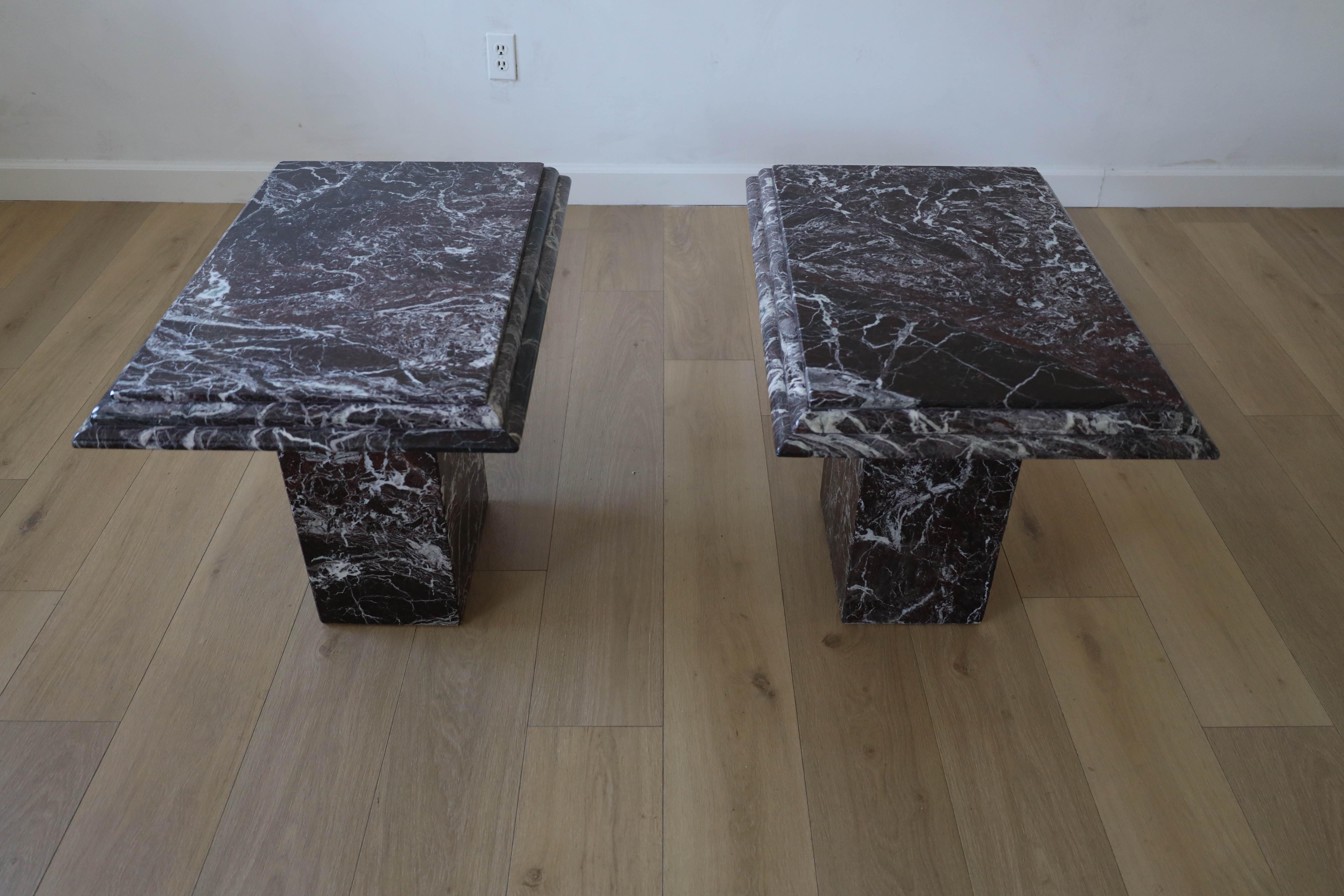 20th Century Rosso Levanto Side Tables, Pair Italy 1960s-70s For Sale