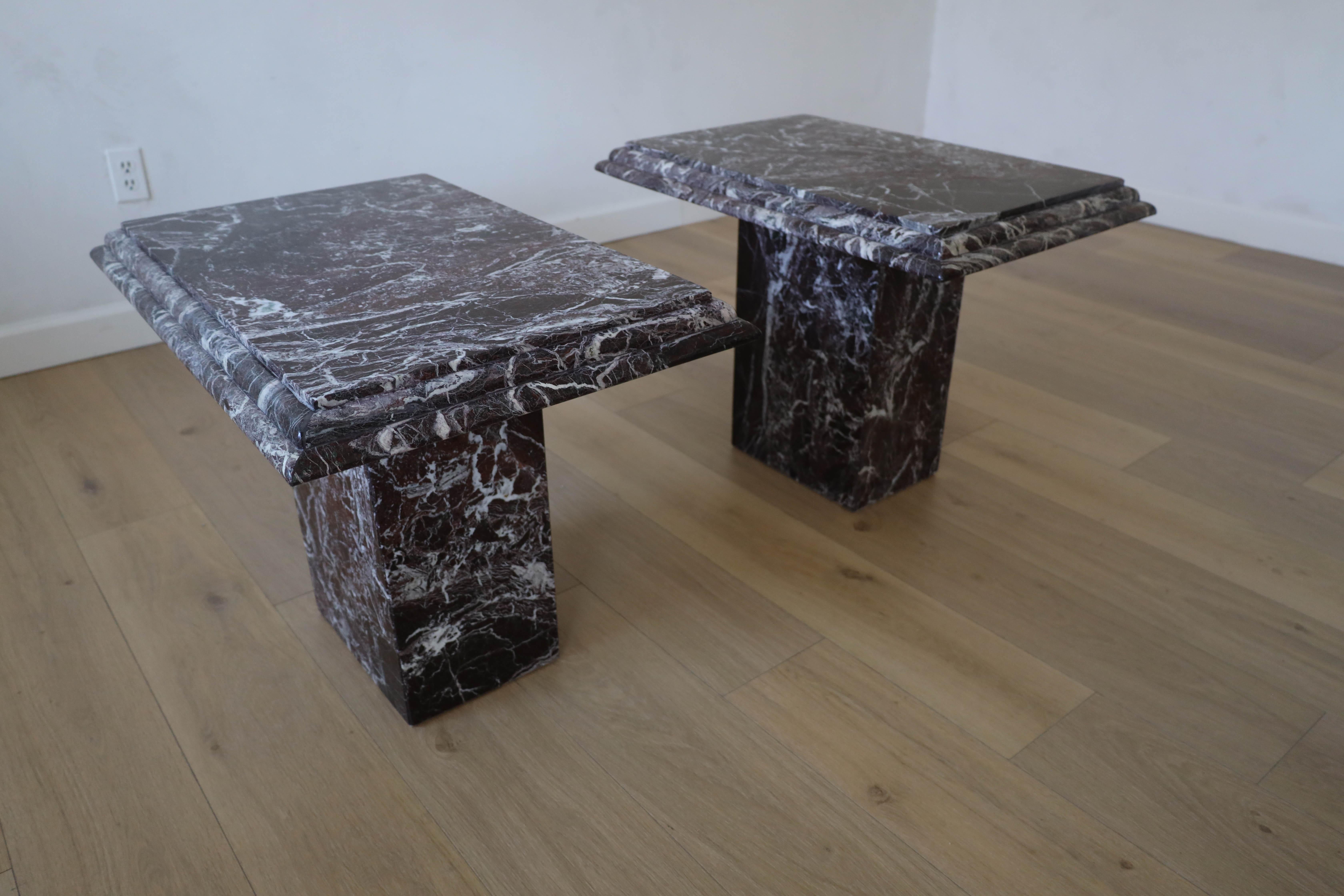 Marble Rosso Levanto Side Tables, Pair Italy 1960s-70s For Sale