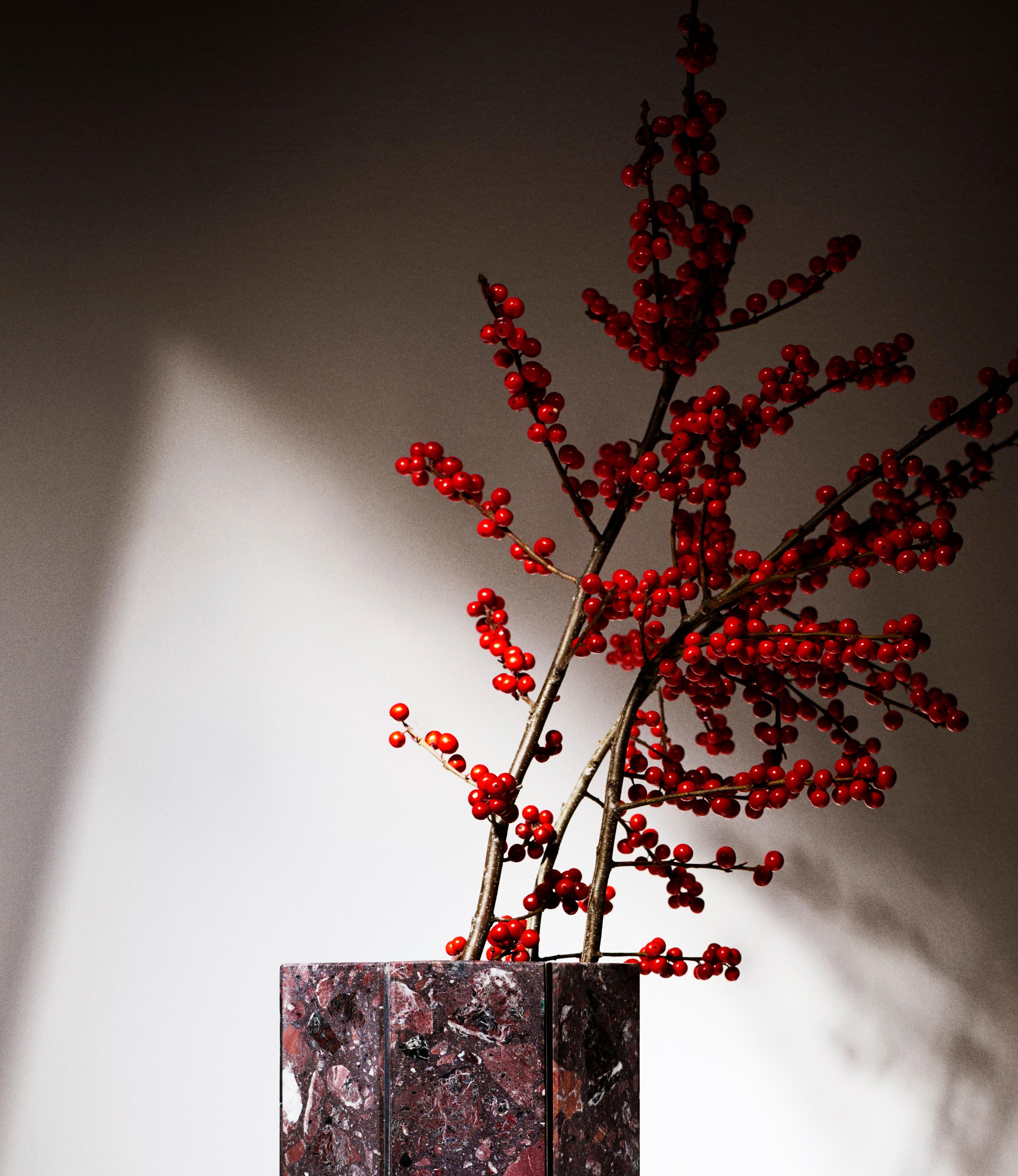 Postmoderne Vase Heptagonal Narcissus en terrazzo de Rosso Levanto par Tino Seubert, 2017 en vente