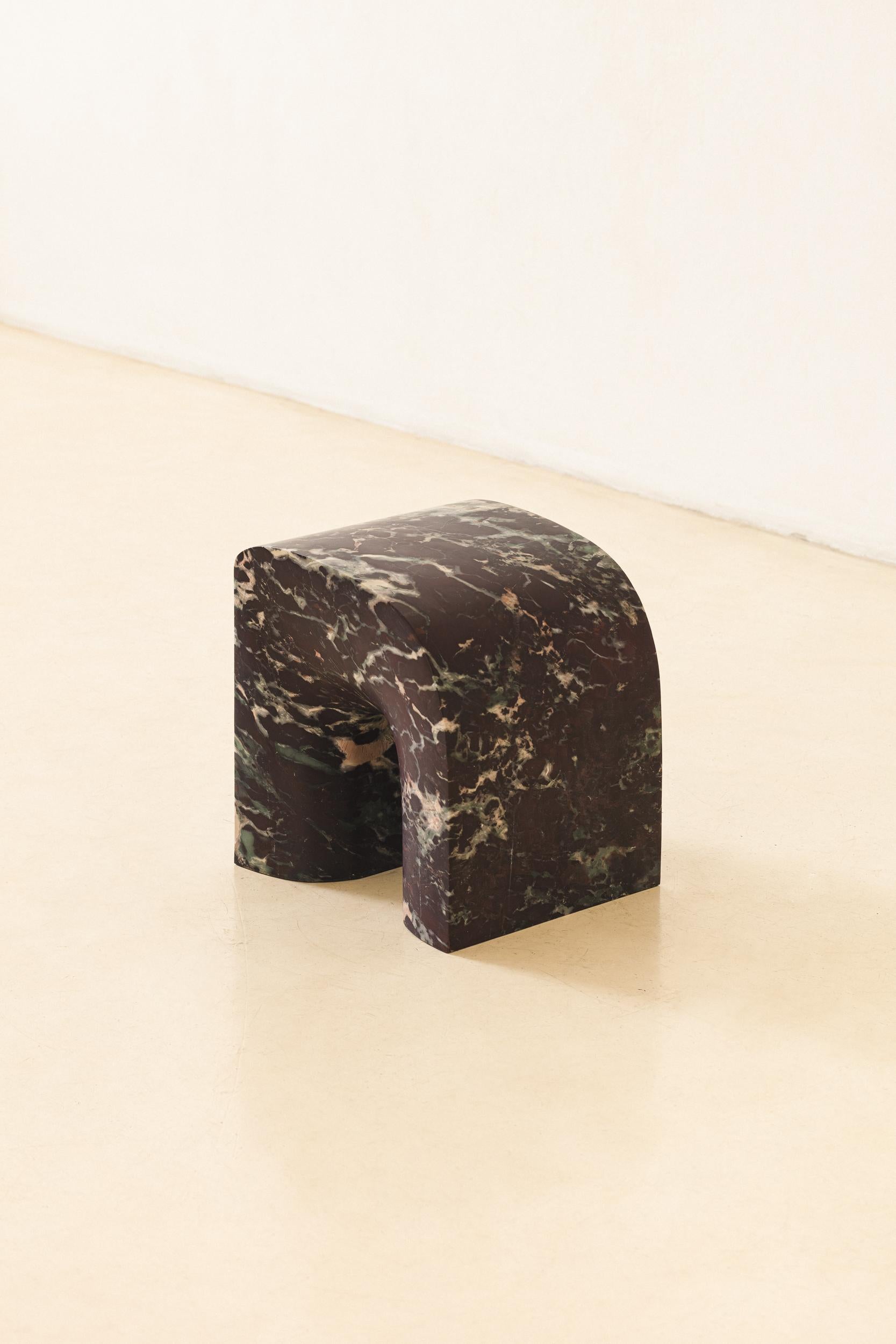 The Rosso Stool by Lucas Recchia was a part of Lucas Recchia's first solo exhibition at our gallery - Elemental Echoes. This limited-edition piece features a bold exploration of materials, using rare Rosso Fiorentino Quartzite Levigado.