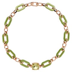 Chaîne choker Rossoprezioso en bois laqué et émaillé + coupe en coussin de quartz