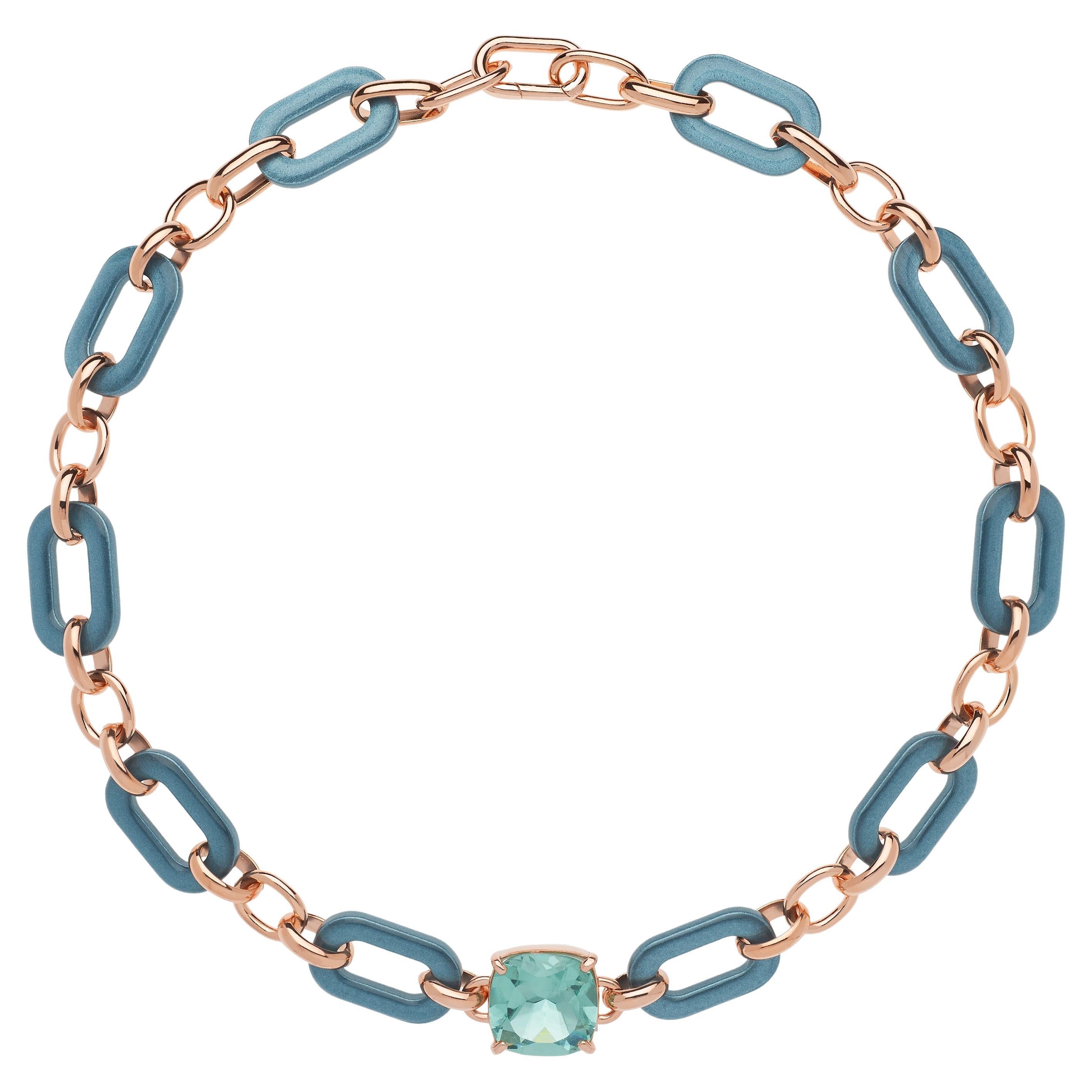 Rossoprezioso Chain Choker in Lacquered and Enameled Wood + Quartz Cushion Cut
