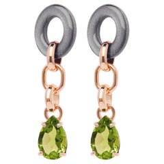 Rossoprezioso Drop Chain Earrings in Lacquered and Enameled Wood + Quartz Gem