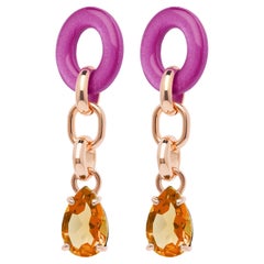 Rossoprezioso Drop Chain Earrings in Lacquered and Enameled Wood + Quartz Gem