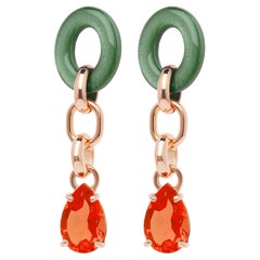 Rossoprezioso Drop Chain Earrings in Lacquered and Enameled Wood + Quartz Gem