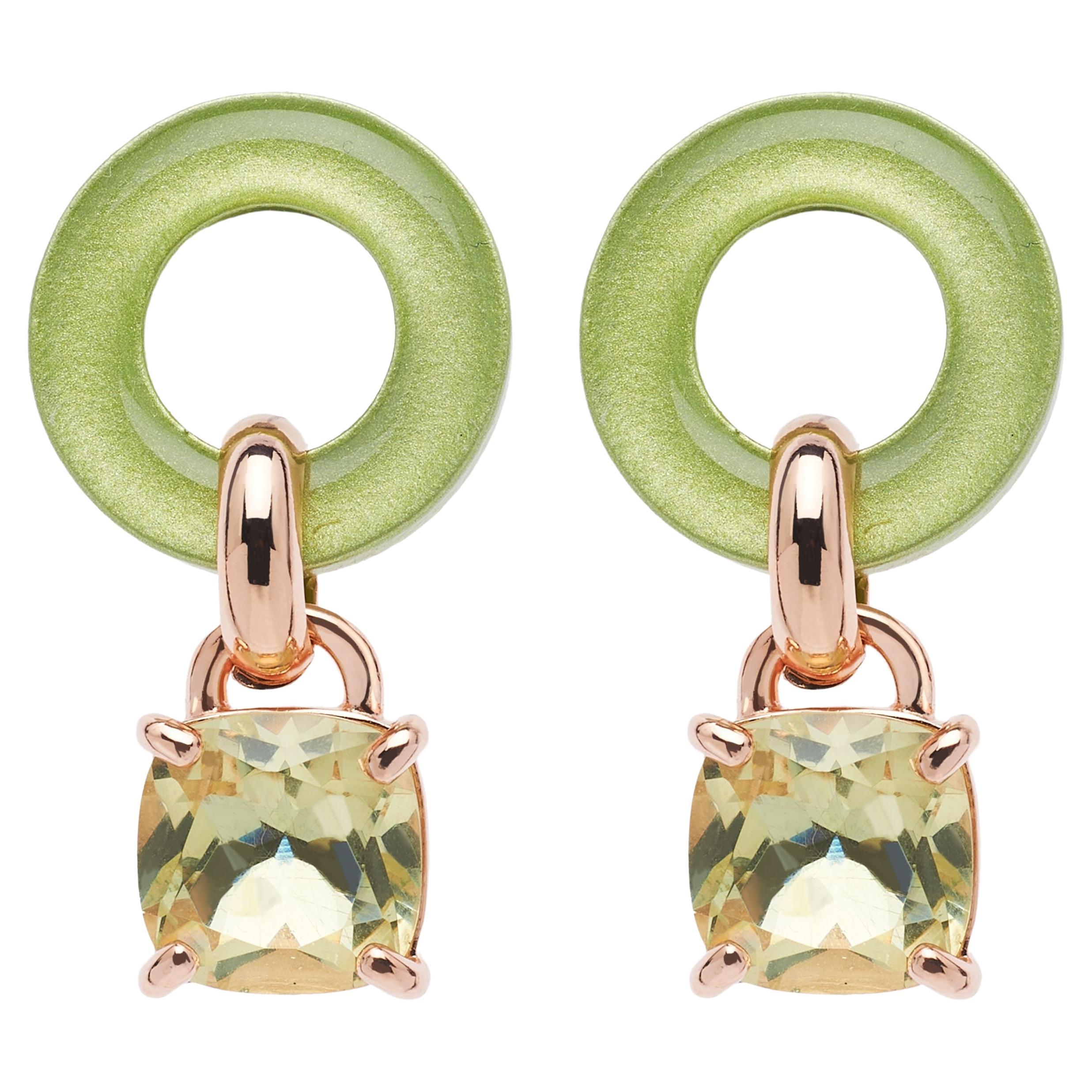 Rossoprezioso Stud Earrings in Lacquered and Enameled Wood + Quartz Cushion Cut