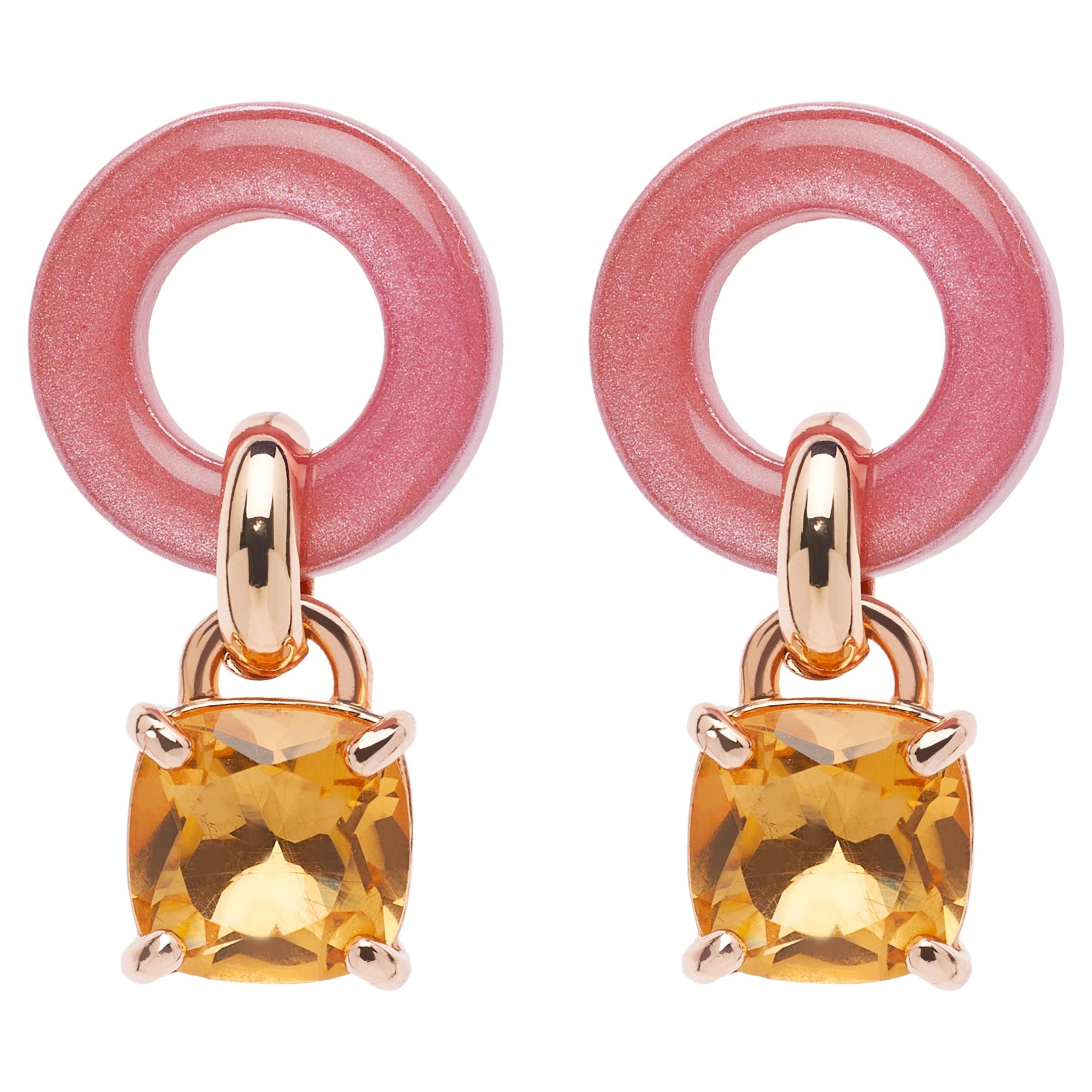 Rossoprezioso Stud Earrings in Lacquered and Enameled Wood + Quartz Cushion Cut