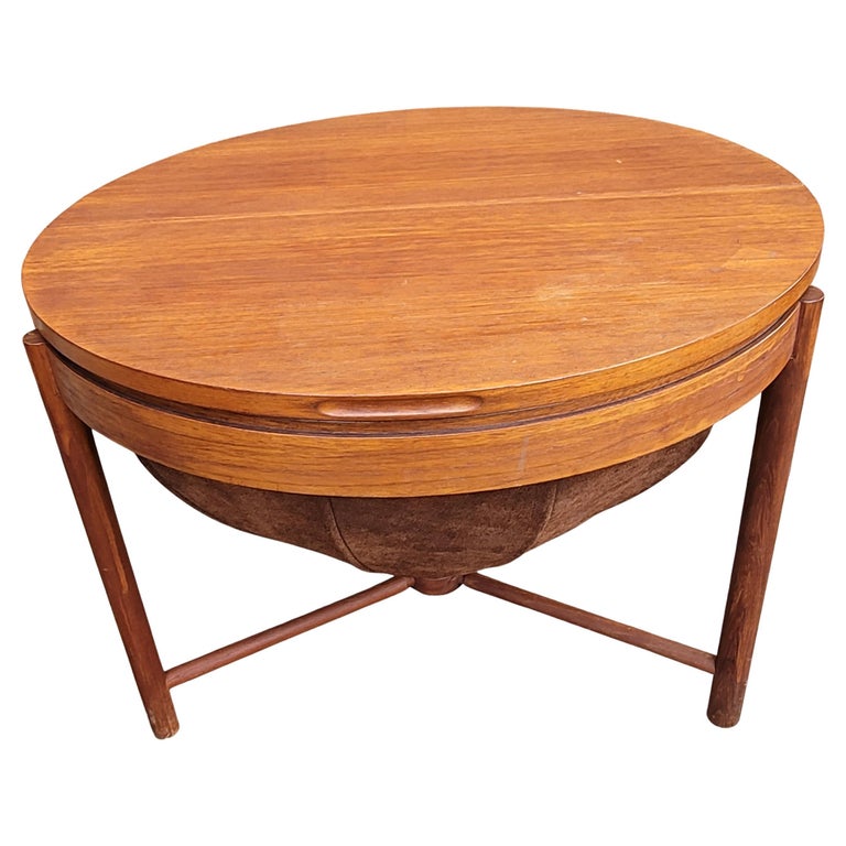Rostad and Relling for Rasmus Solberg, Norway 1962 Teak & Leather Sewing Table For Sale 3