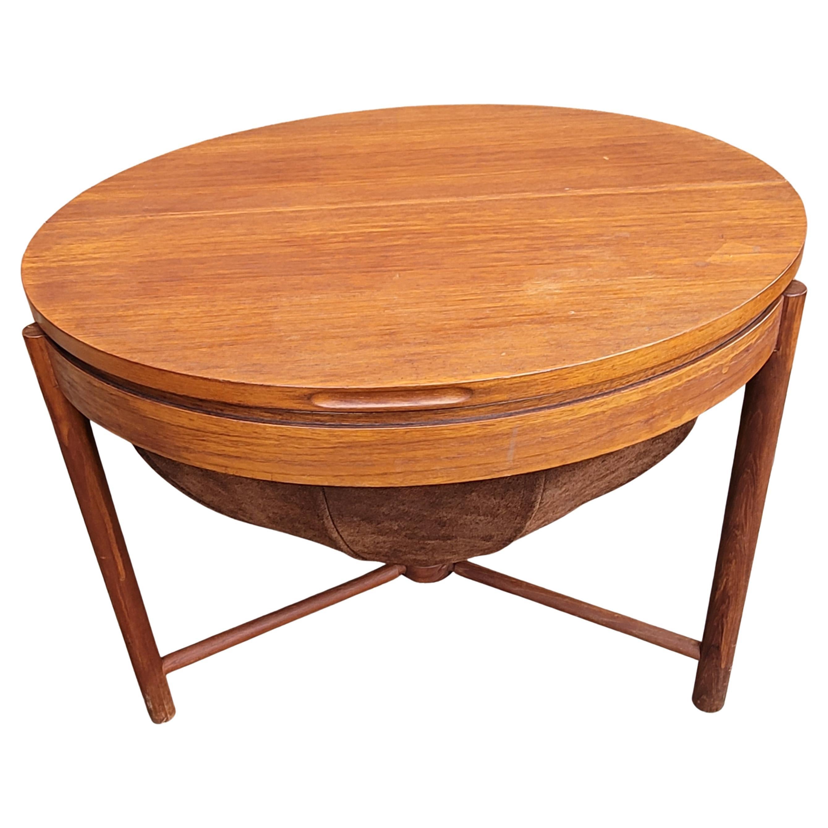 Woodwork Rostad and Relling for Rasmus Solberg, Norway 1962 Teak & Leather Sewing Table For Sale