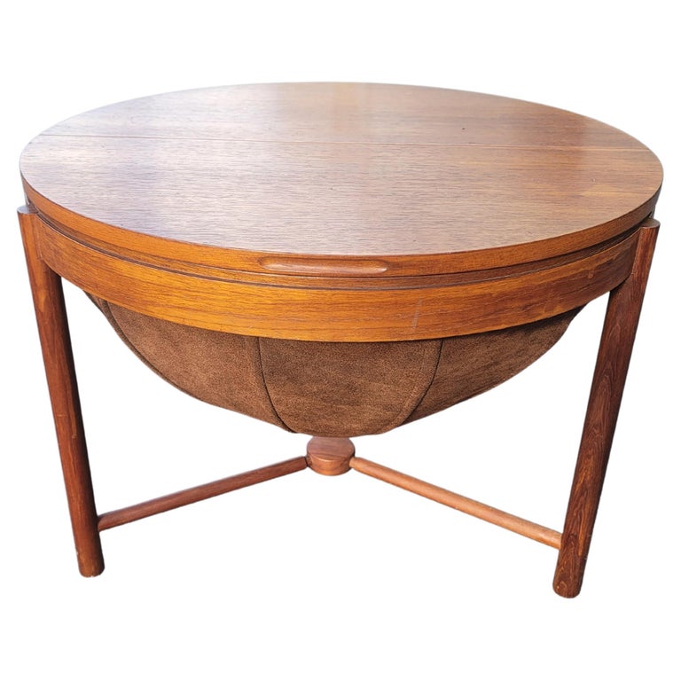 Rostad and Relling for Rasmus Solberg, Norway 1962 Teak & Leather Sewing Table For Sale