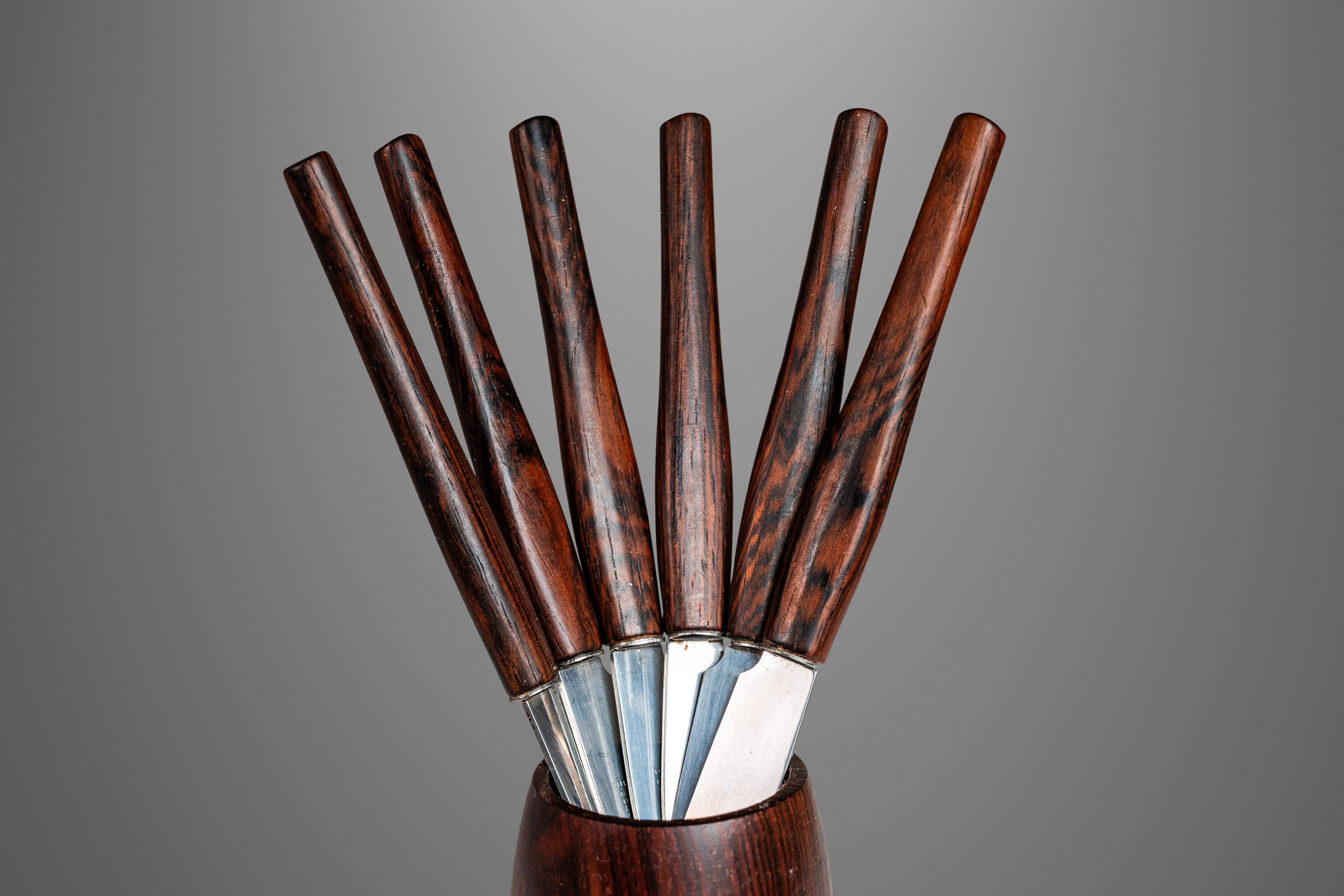 Rostfrei Solingen: Set of 6 Danish Modern Serving Knives, Rosewood Holder, Germa For Sale 4