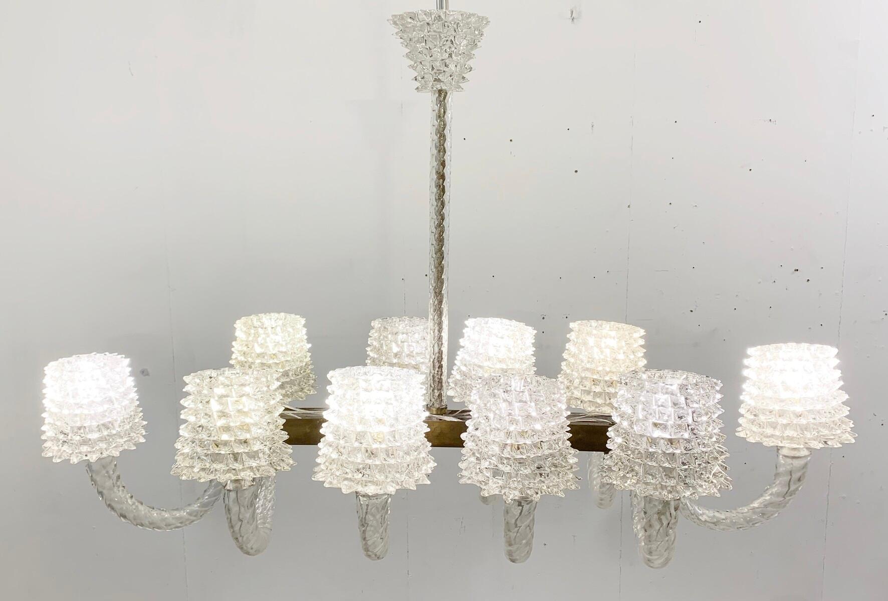 Mid-Century Modern Rostrato Glass Chandelier by Ercole Barovier, Italy, 1940s