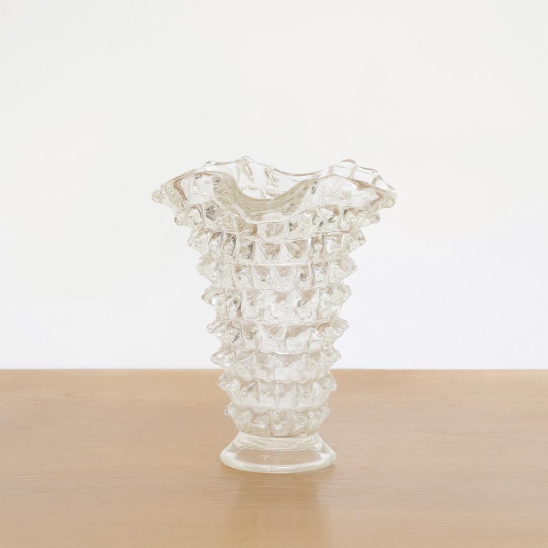 Vintage Rostrato glass vase by Barovier from the 1940's. Beautiful clear spikey glass with wavy glass rim. Two spikes have minor chips on the end.
