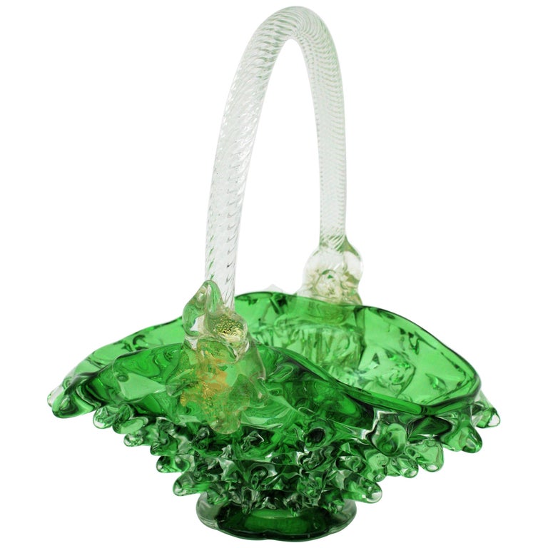 Hand-Crafted Rostrato Murano Art Glass Centerpiece Basket Vase by Ercole Barovier For Sale