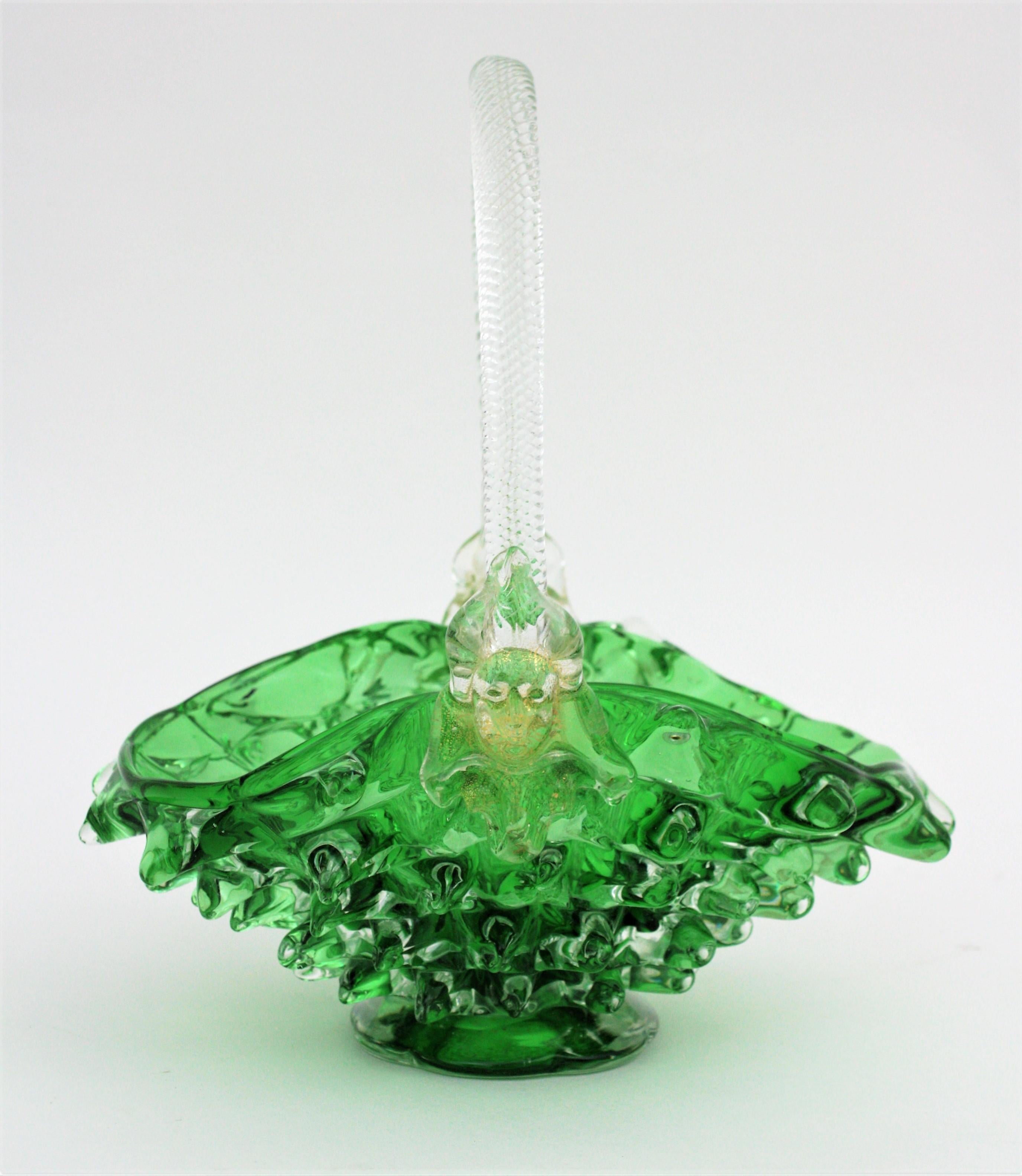 Art Deco Ercole Barovier Rostrato Murano Art Glass Basket Centerpiece Vase  For Sale