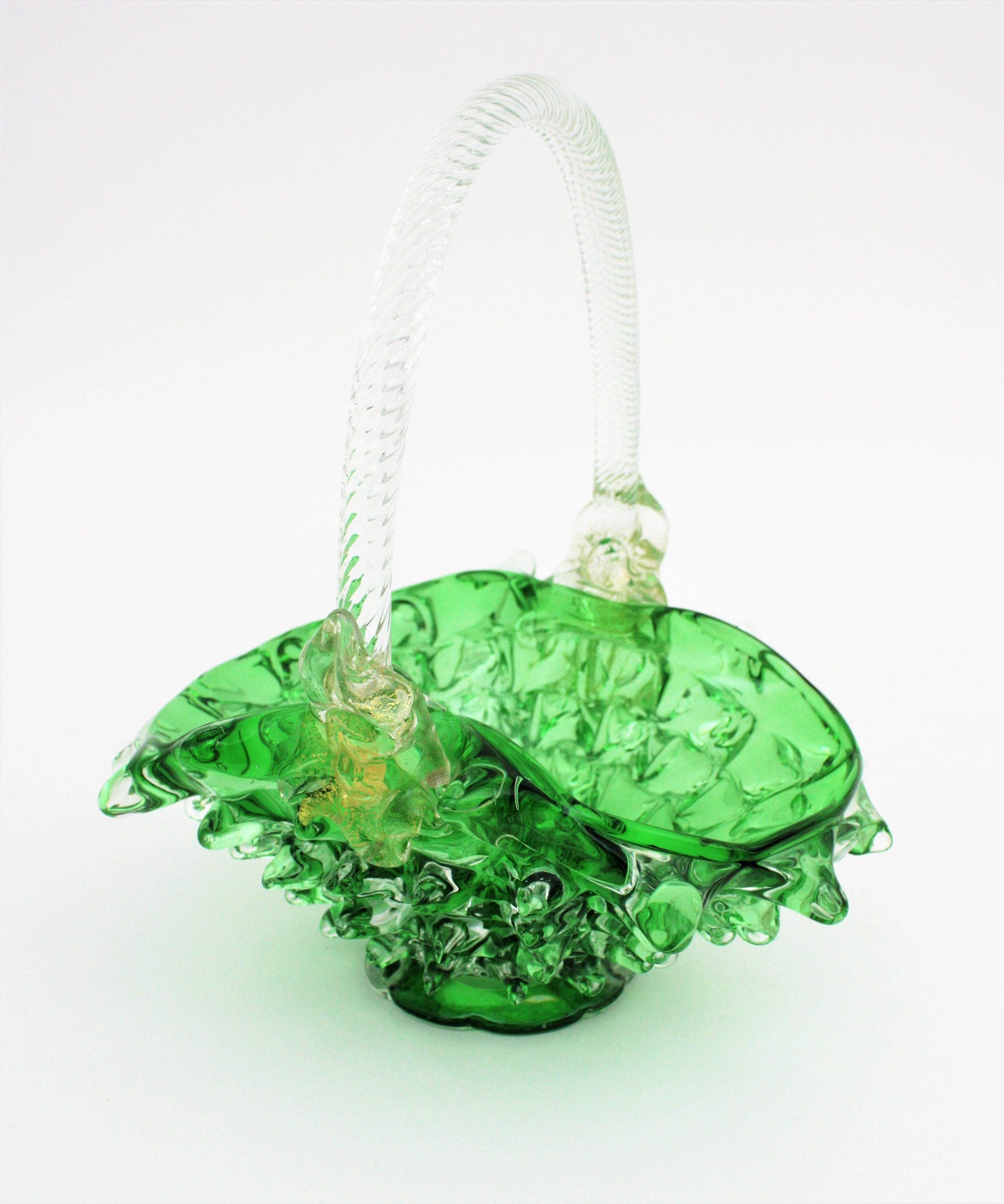 Ercole Barovier Rostrato Murano Art Glass Basket Centerpiece Vase  In Good Condition For Sale In Barcelona, ES