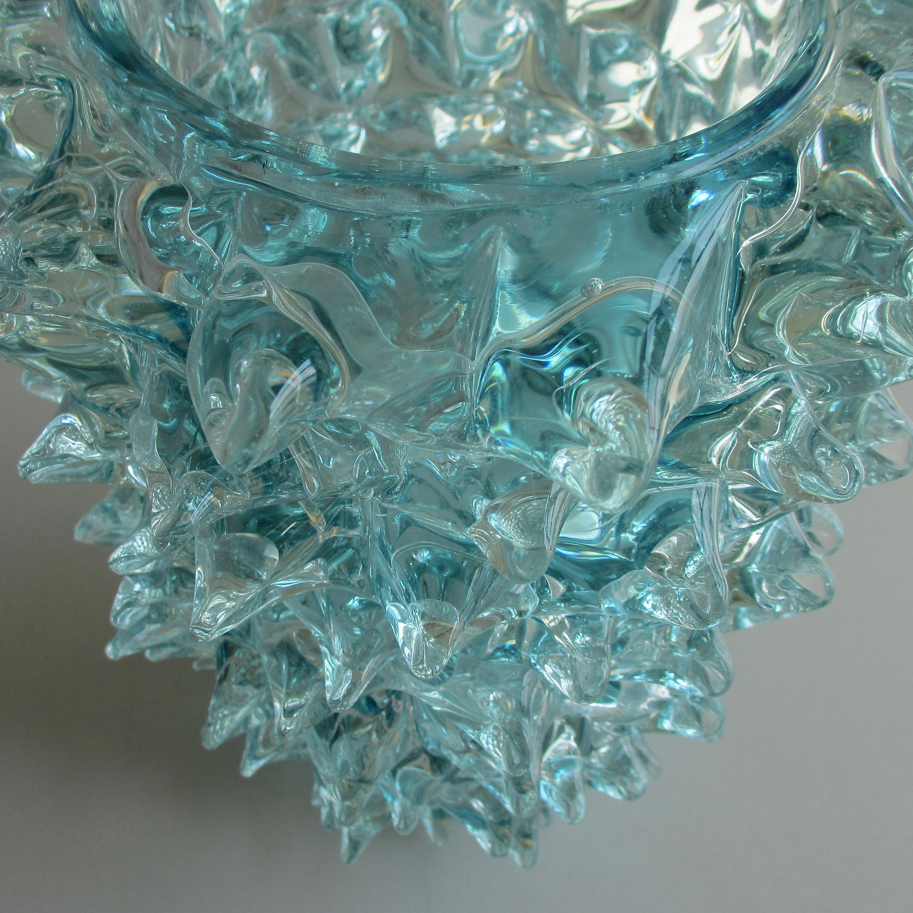 Italian 'ROSTRATO 'Murano Glass Vase, Italy 'Green Spikes' For Sale