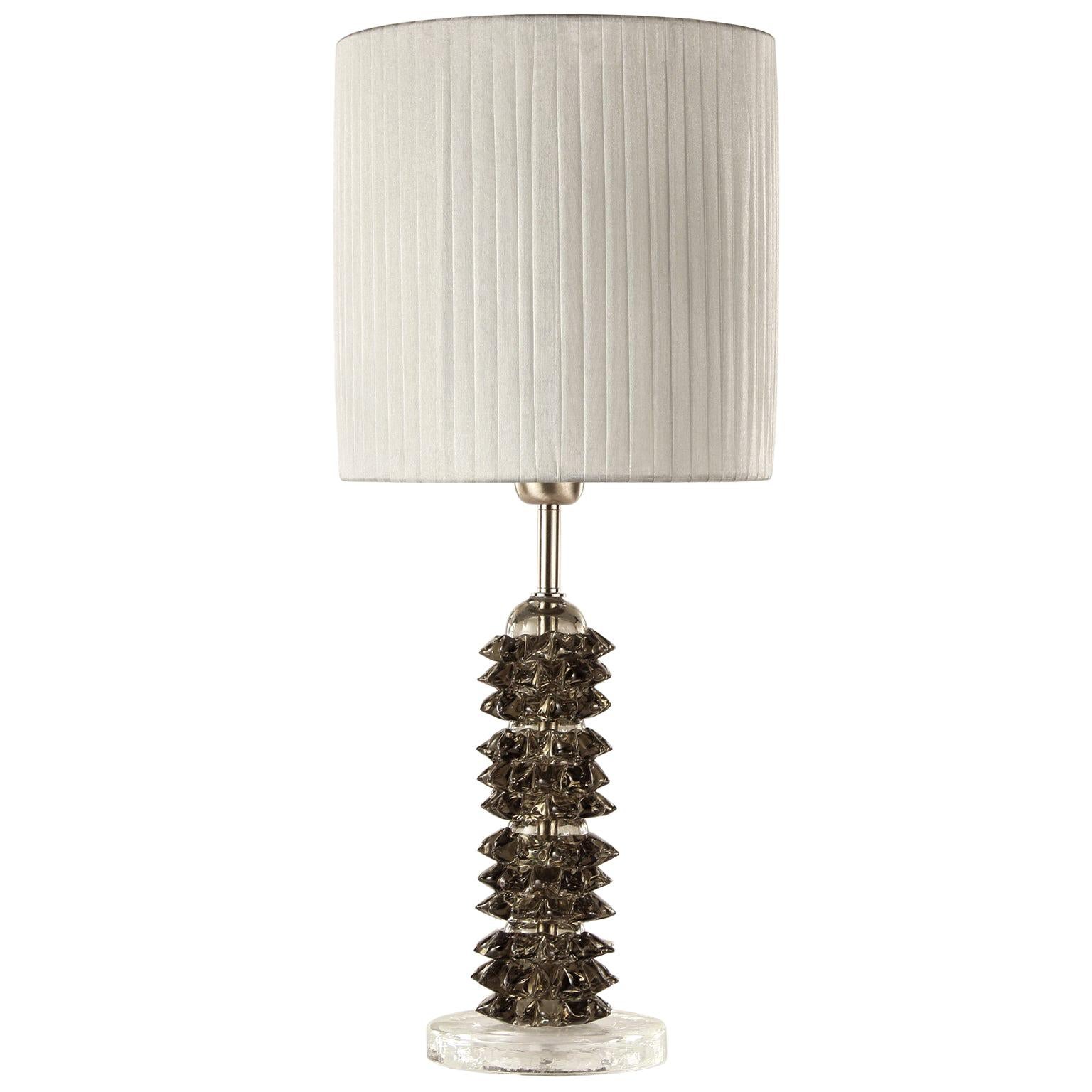 Artistic Rostri Table Lamp Light Grey Murano Glass, Grey Lampshade by Multiforme For Sale