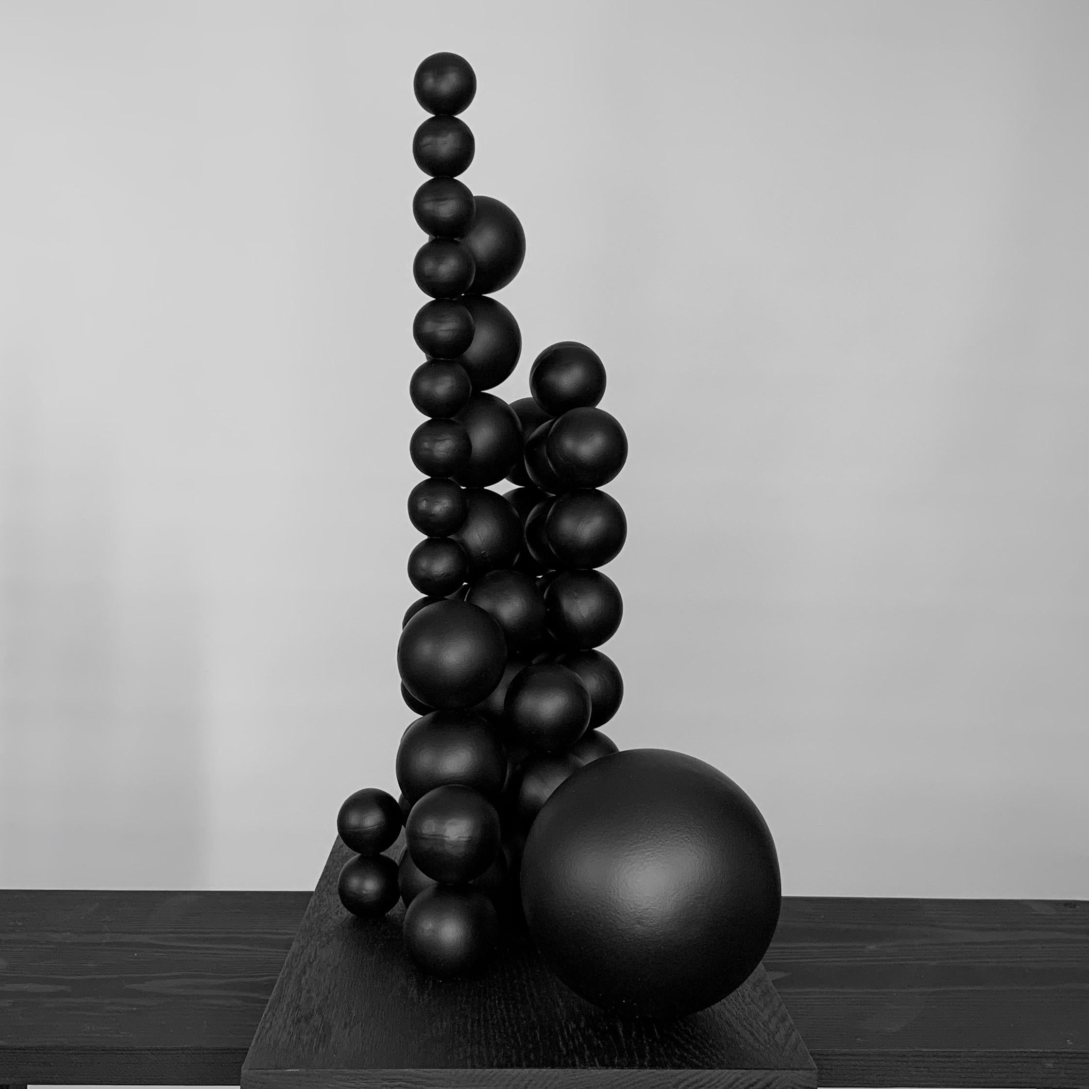 City of future Steel Black Sphere Abstract Sculpture For Sale 1