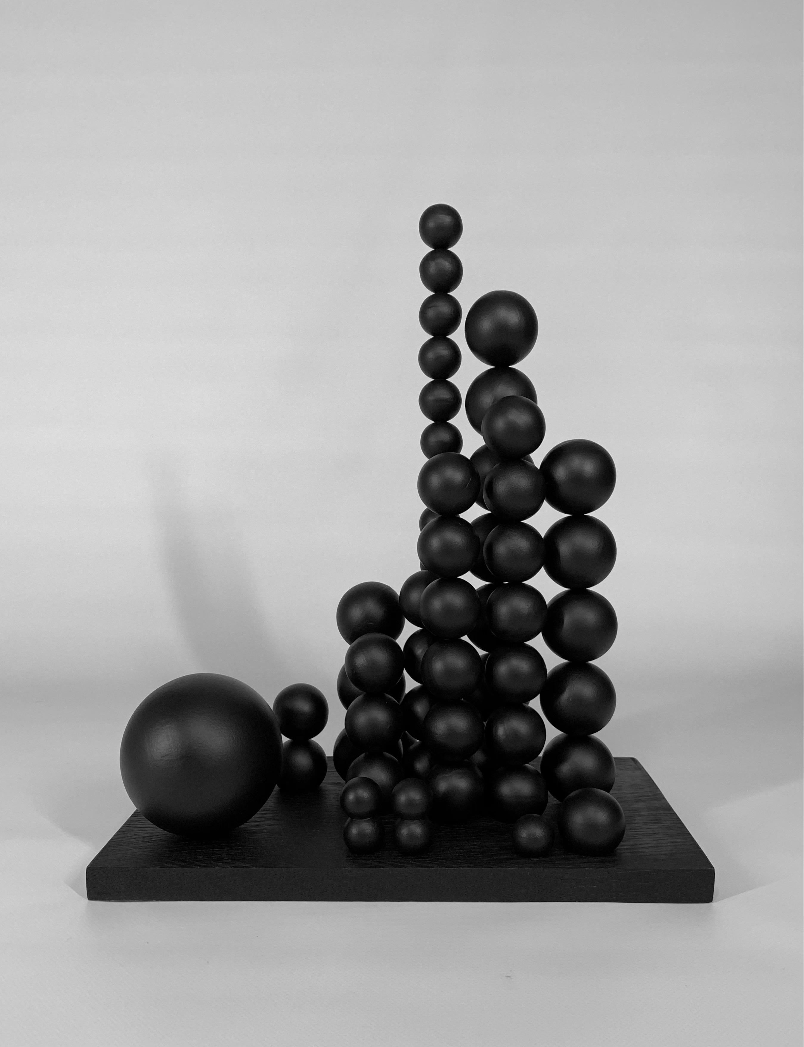 City of future Steel Black Sphere Abstract Sculpture For Sale 3