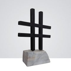 Hashtag Symbol in black, Steel and Marble Office Sculpture