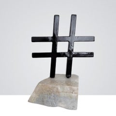 Hashtag Symbol in black, Steel and Marble Office Sculpture