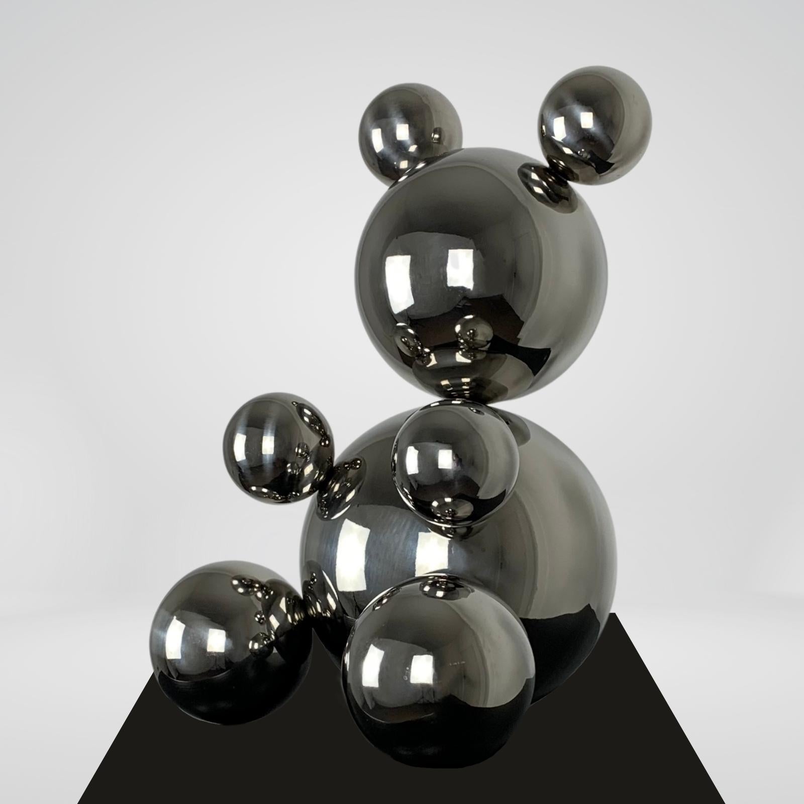 Rostyslav Kozhman Abstract Sculpture - Middle Stainless Steel Bear 10 of 10, Minimalistic Animal Sculpture