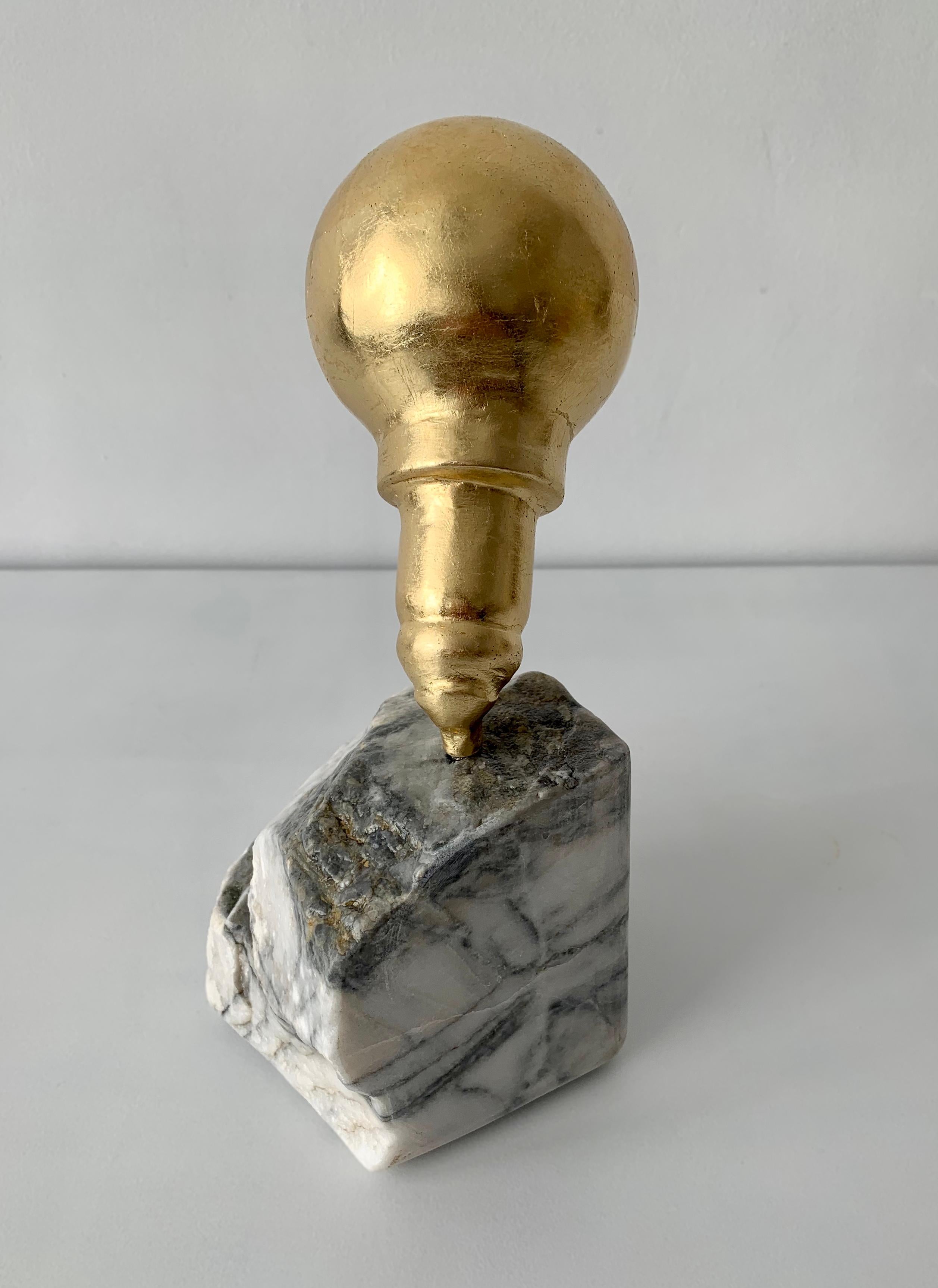 Original Sculpture IDEA (LAMP) Gold and White Steel and Marble Office - Gray Abstract Sculpture by Rostyslav Kozhman