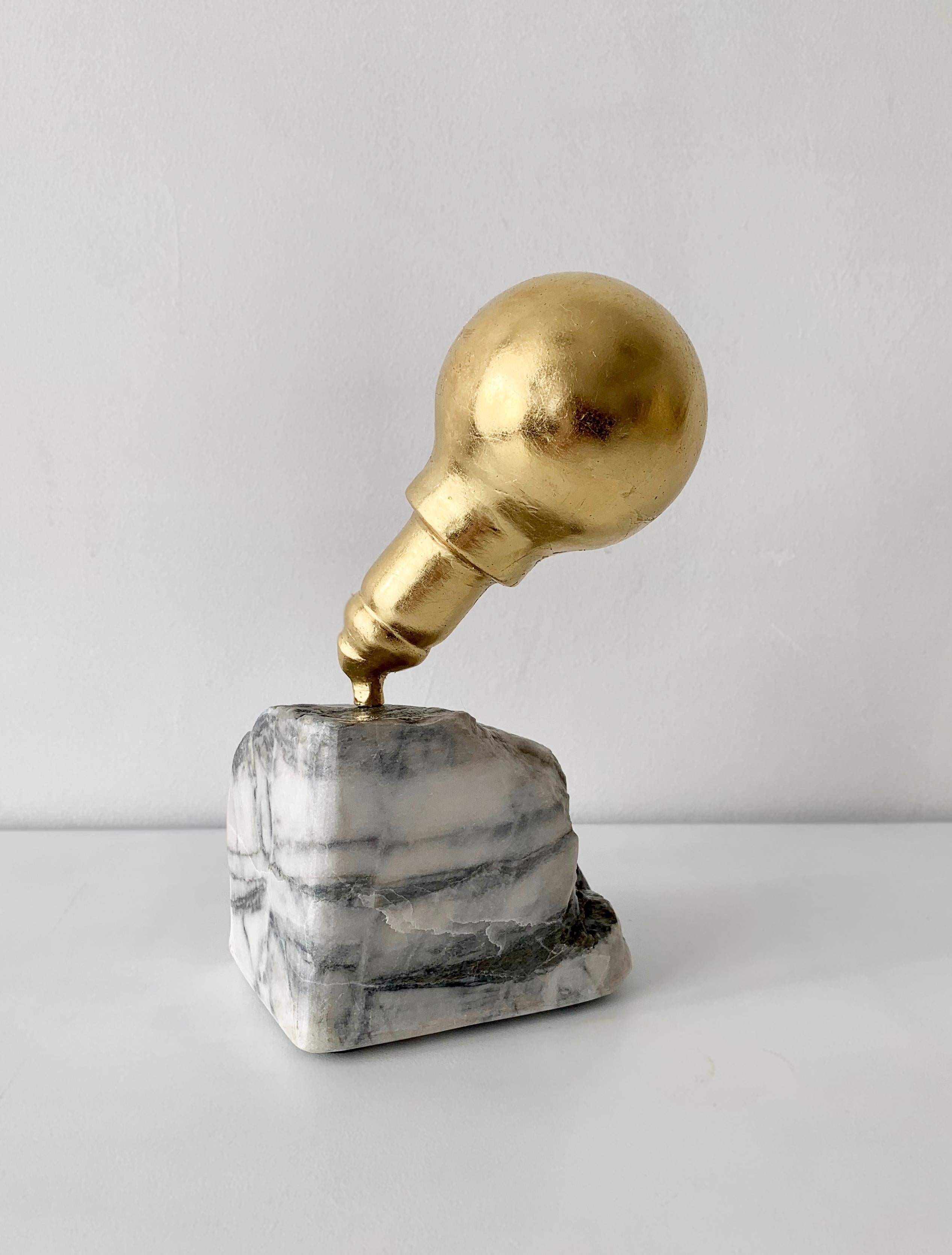 Rostyslav Kozhman Abstract Sculpture - Original Sculpture IDEA (LAMP) Gold and White Steel and Marble Office