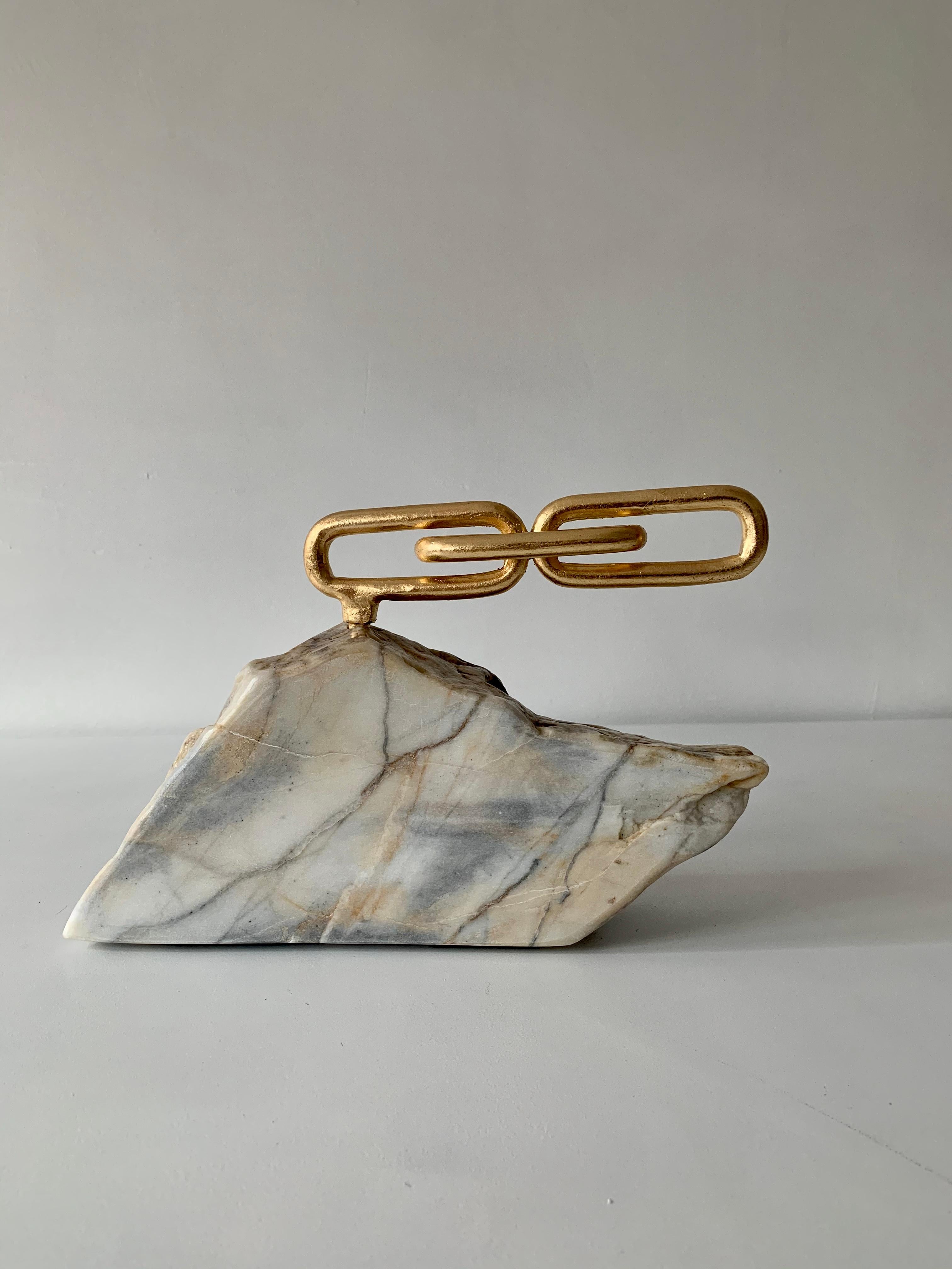 Original Sculpture LINK (ANCOR) Gold and White Steel and Marble Office