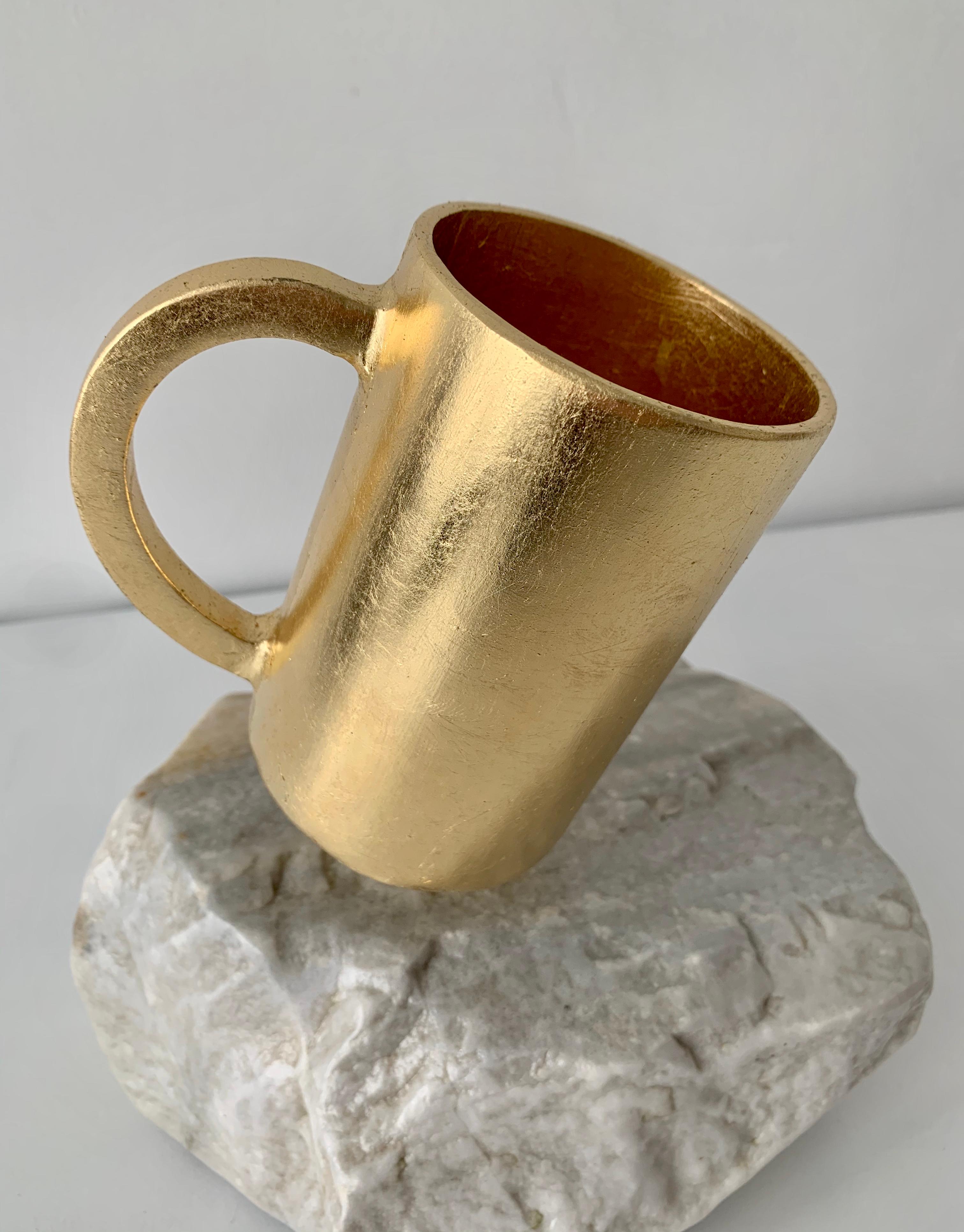 Original Sculpture TEA CUP Gold and White Steel and Marble Office For Sale 1