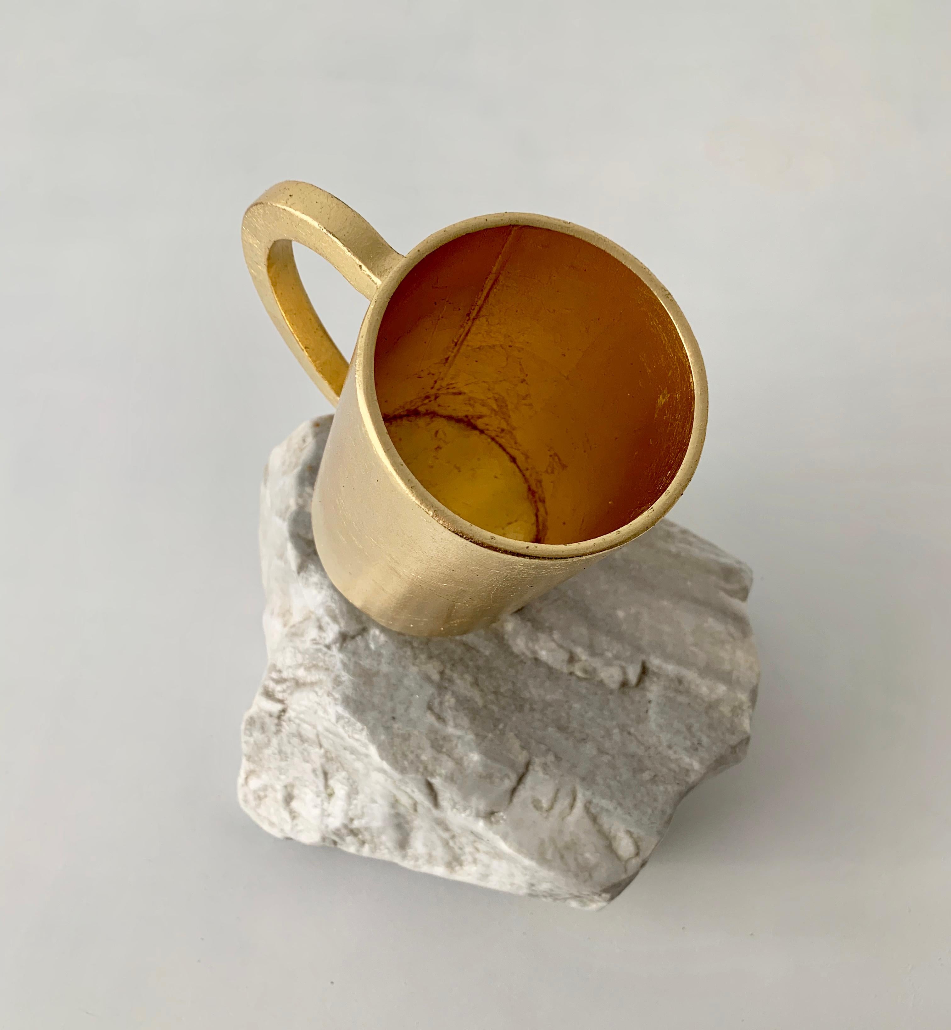 Original Sculpture TEA CUP Gold and White Steel and Marble Office For Sale 2