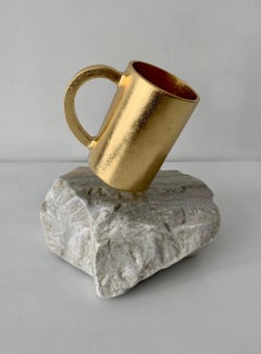 Original Sculpture TEA CUP Gold and White Steel and Marble Office