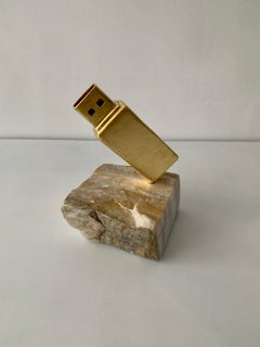 Original Sculpture USB Flash Gold and White Steel and Marble Office