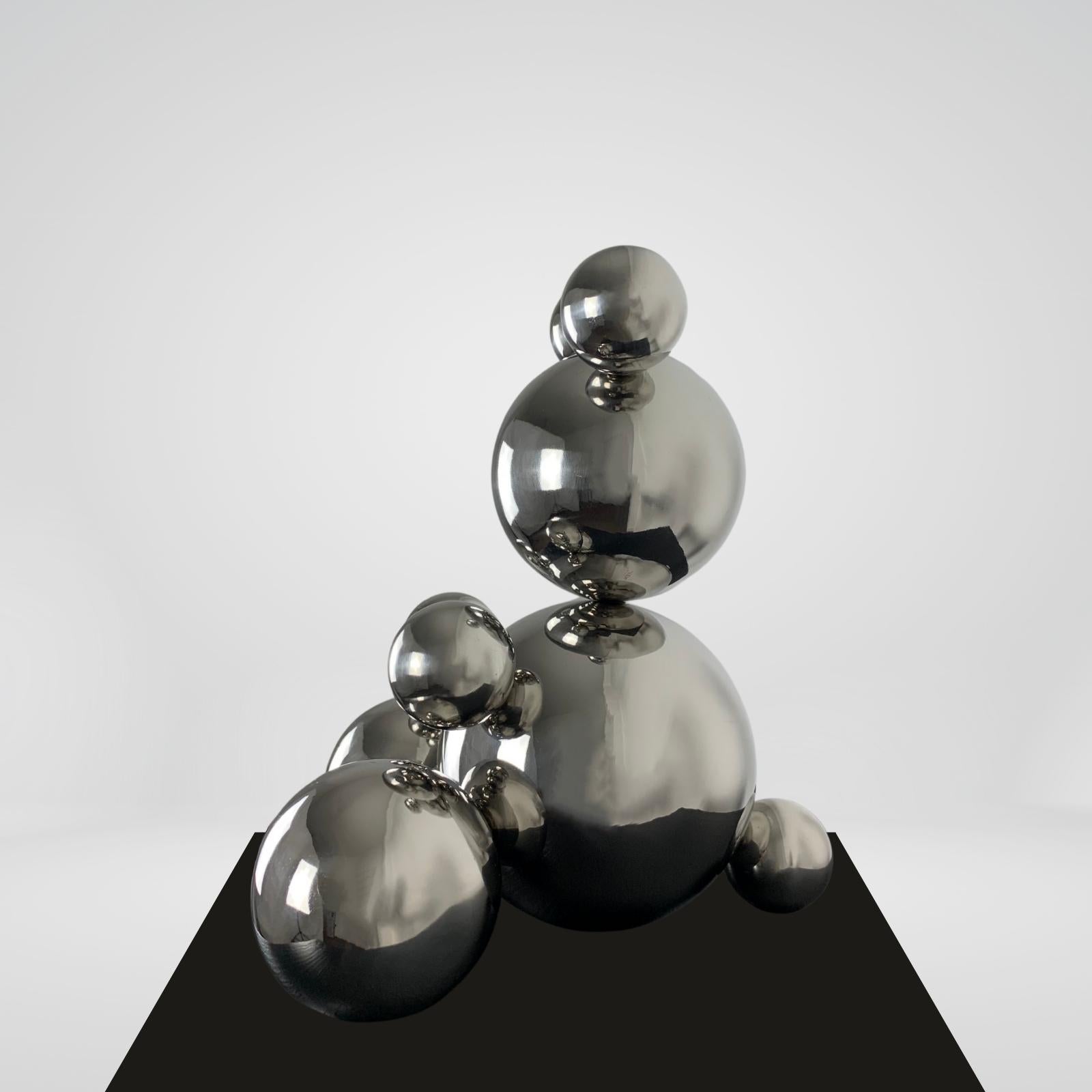 Small Stainless Steel Bear, Minimalistic Animal Sculpture - Gray Figurative Sculpture by Rostyslav Kozhman