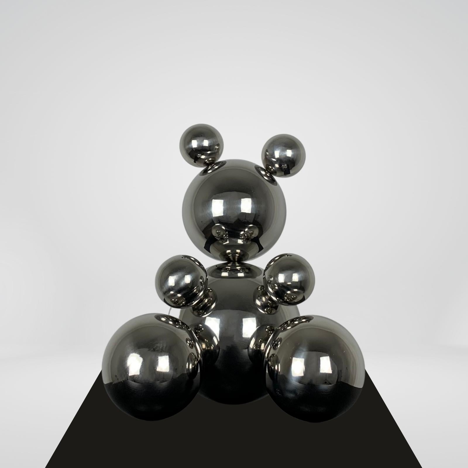 Rostyslav Kozhman Figurative Sculpture - Small Stainless Steel Bear, Minimalistic Animal Sculpture