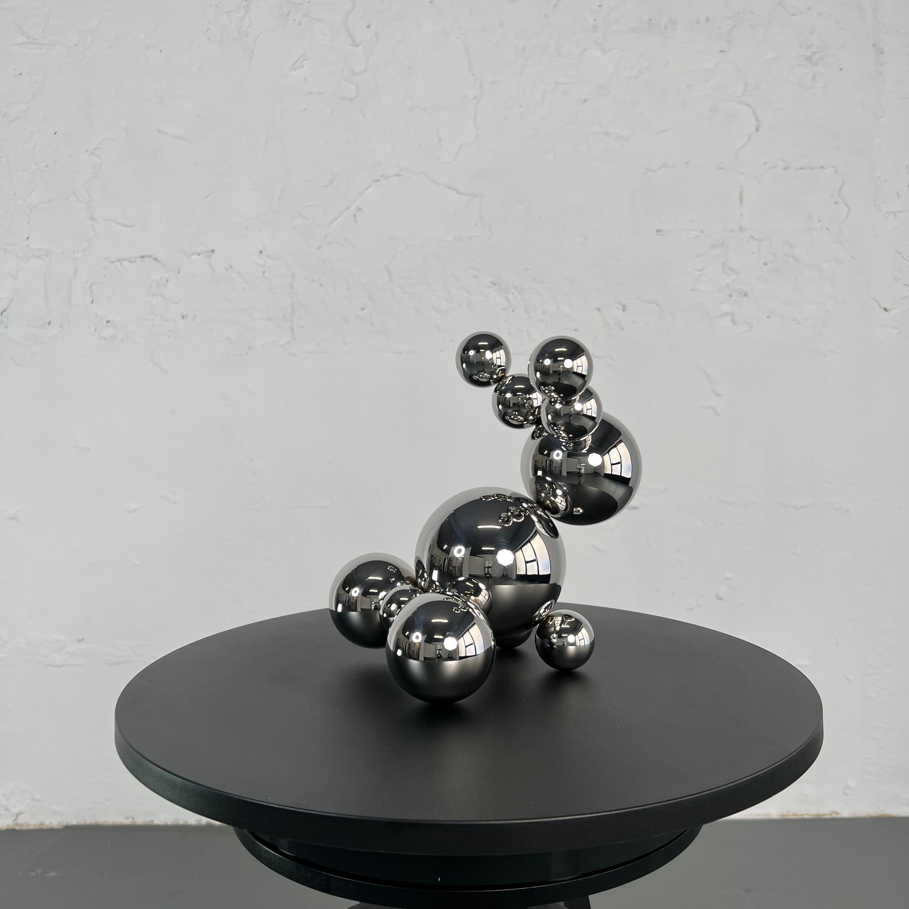 Made in Spain, 2023.

A simple form builds a complex one. In our approach, we go from the opposite, representing complex things in simple forms. So, our rabbit consists of simple steel balls, but this minimalism does not stop making him a rabbit. Do