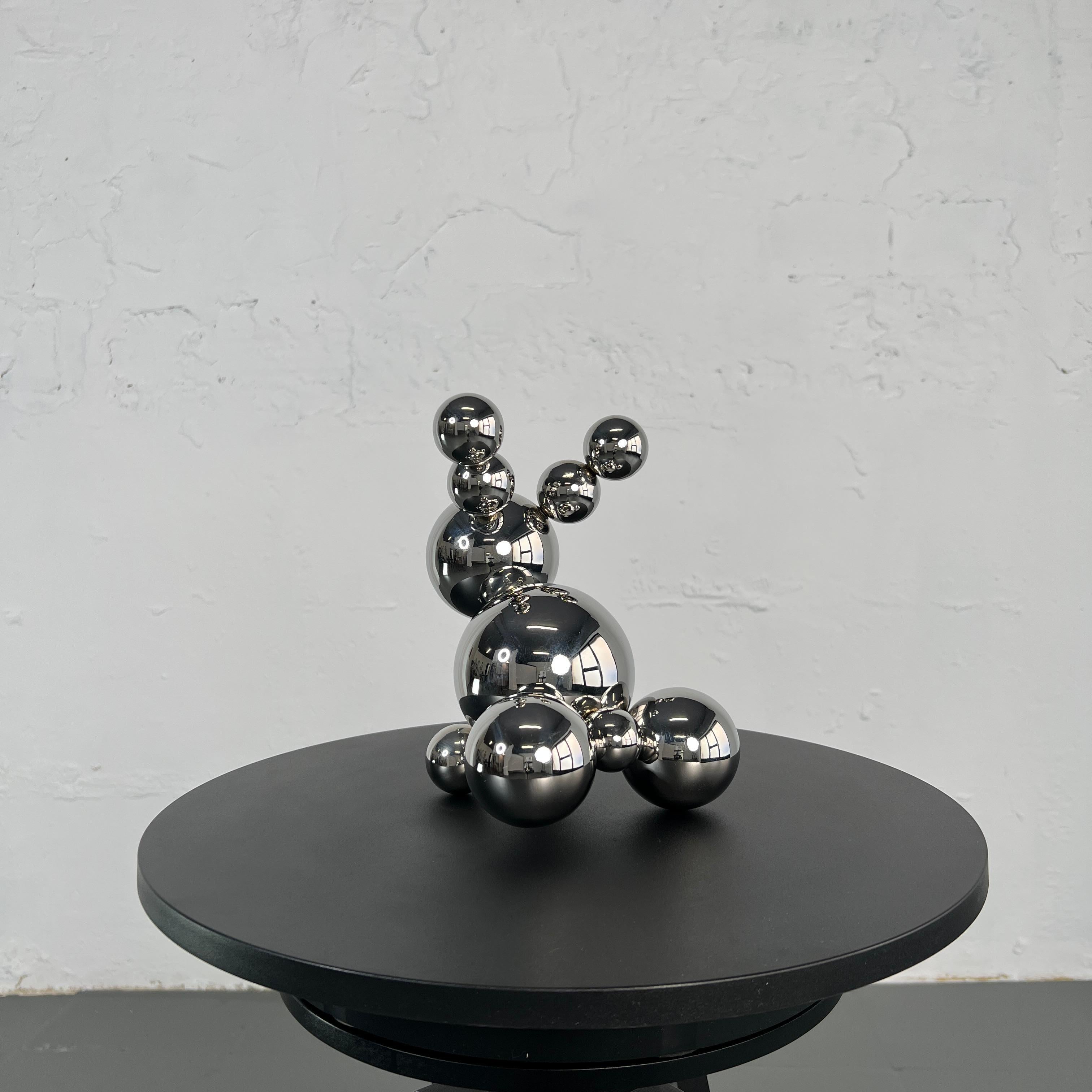 Made in Spain, 2023.

A simple form builds a complex one. In our approach, we go from the opposite, representing complex things in simple forms. So, our rabbit consists of simple steel balls, but this minimalism does not stop making him a rabbit. Do