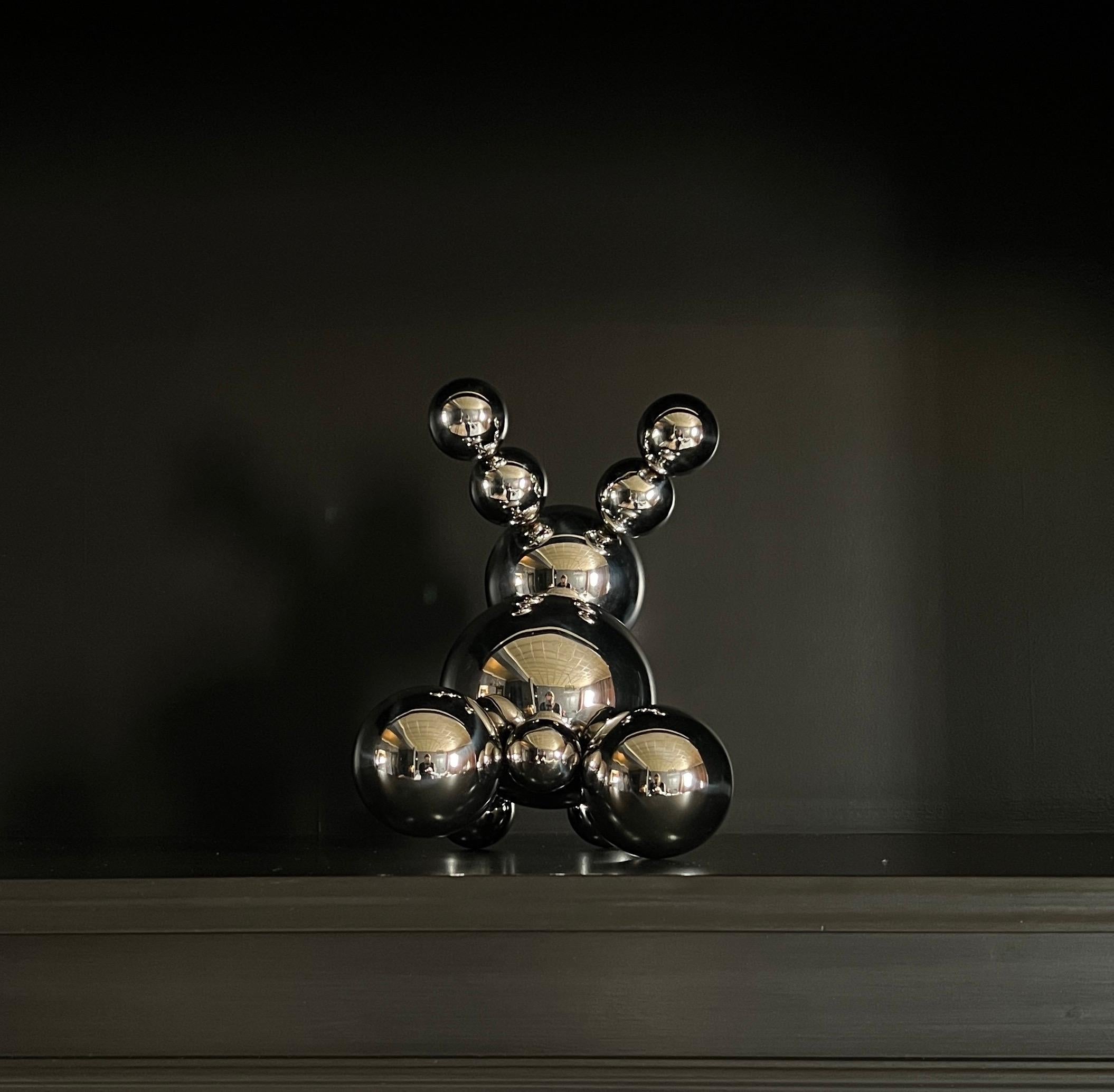 Made in Spain, 2023.

A simple form builds a complex one. In our approach, we go from the opposite, representing complex things in simple forms. So, our rabbit consists of simple steel balls, but this minimalism does not stop making him a rabbit. Do