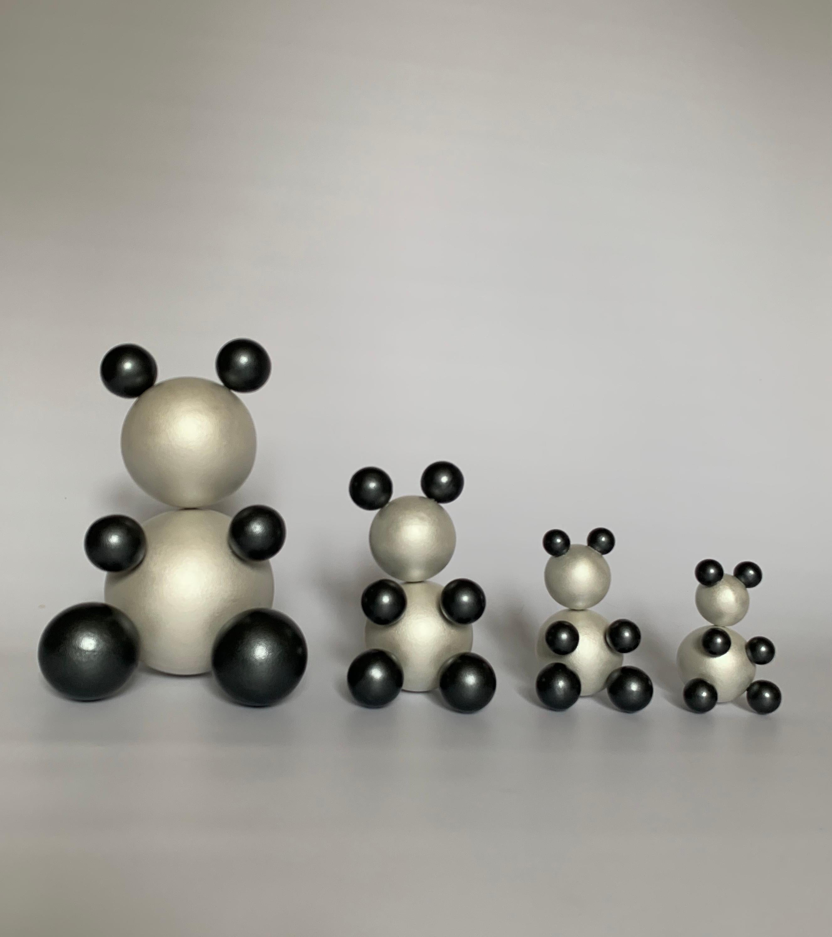 Steel PANDA FAMILY Set of 4 Bears Animal Abstract Sculpture - Gray Figurative Sculpture by Rostyslav Kozhman