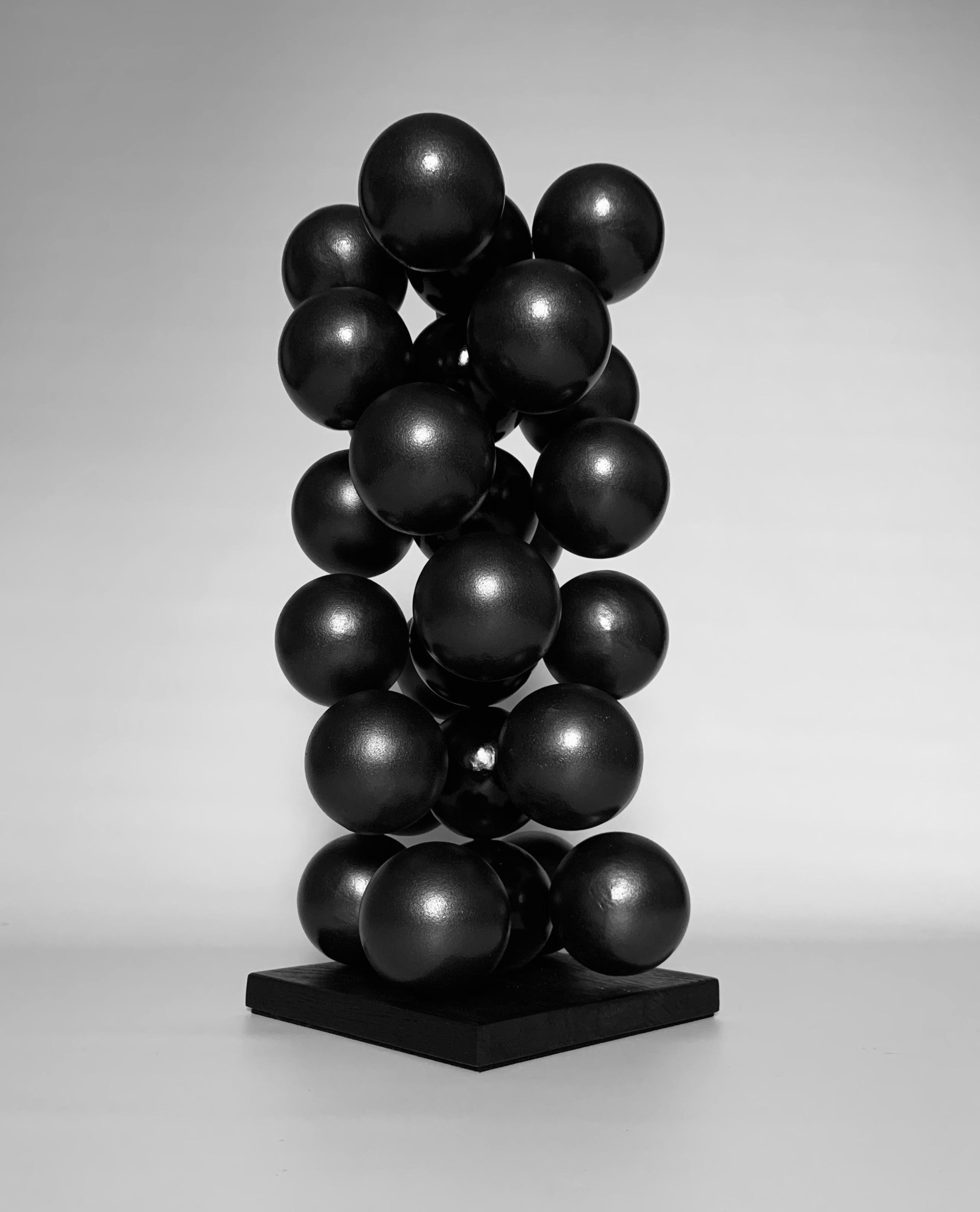 Rostyslav Kozhman Figurative Sculpture - Time Tornado Steel Black Sphere Abstract Sculpture