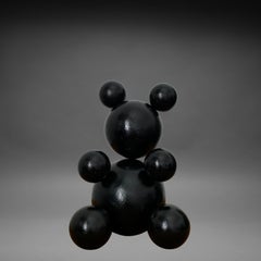 Total Black Small Steel Bear Animal Abstract Sculpture