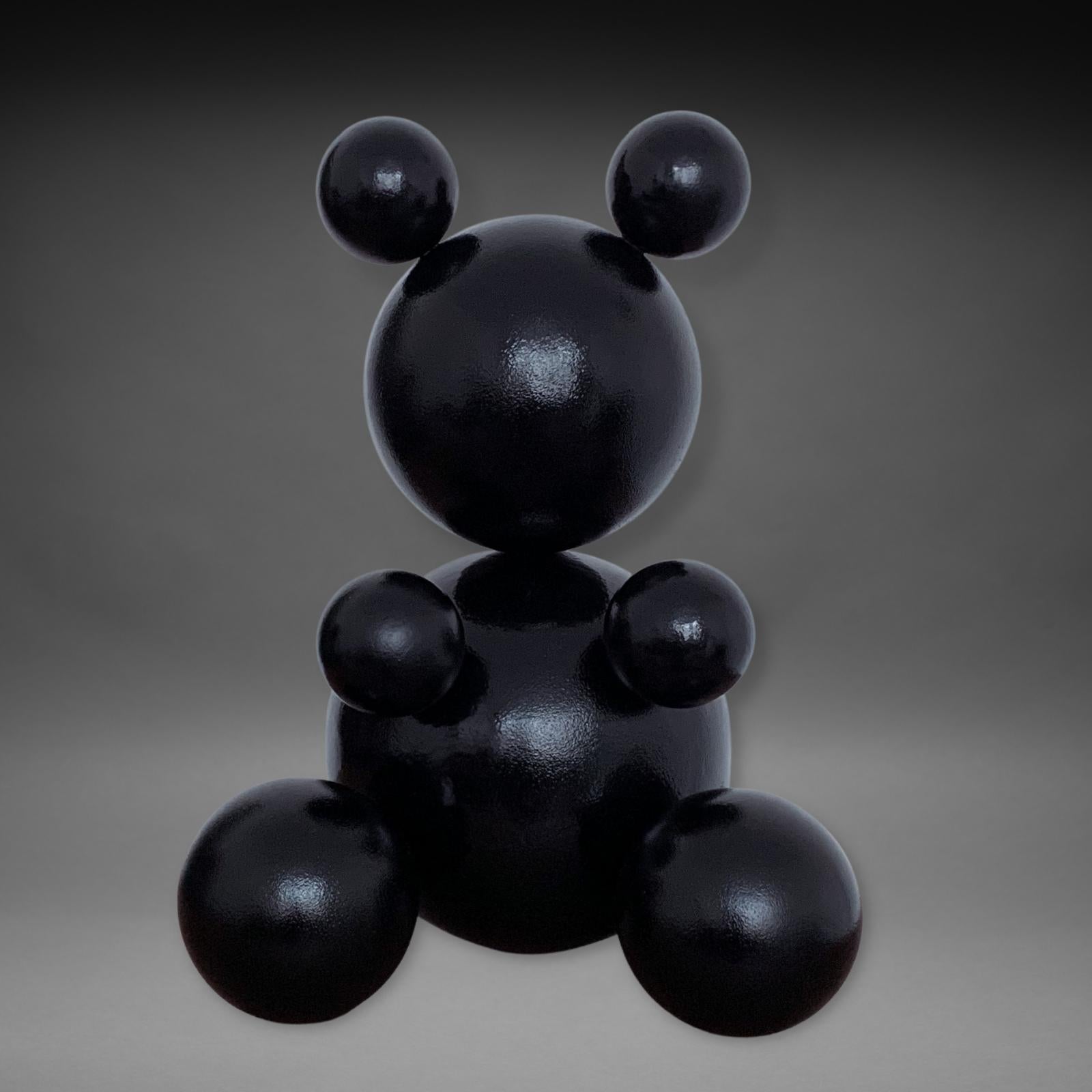 Rostyslav Kozhman Figurative Sculpture - Total Black Steel Bear Animal Abstract Sculpture